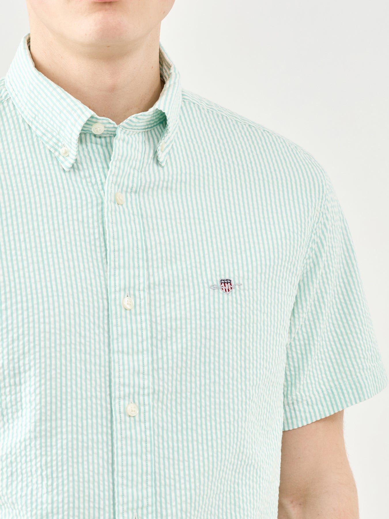 GANT Seersucker Stripe Short Sleeve Shirt Turquoise