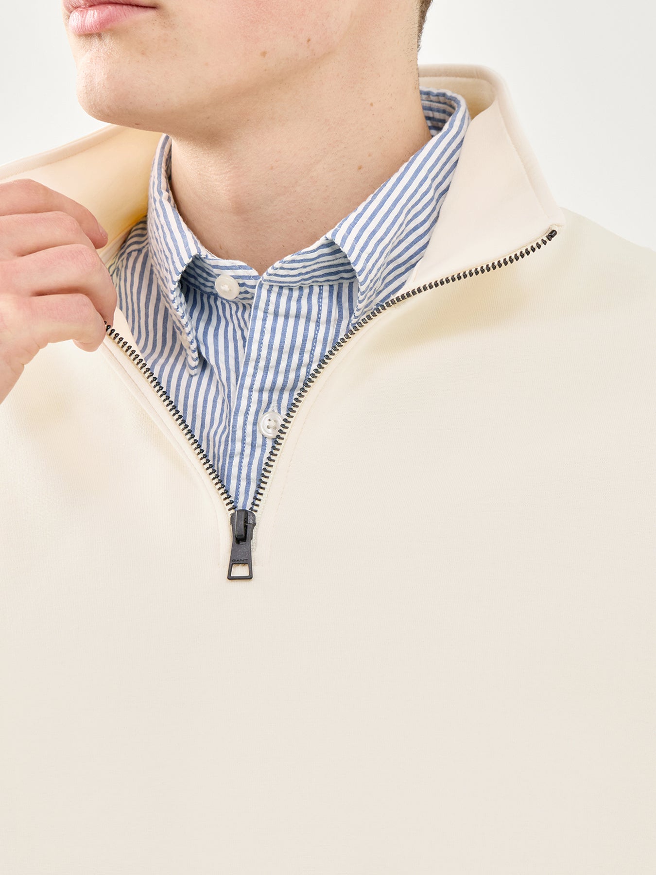 GANT Interlock Half Zip Sweatshirt Cream