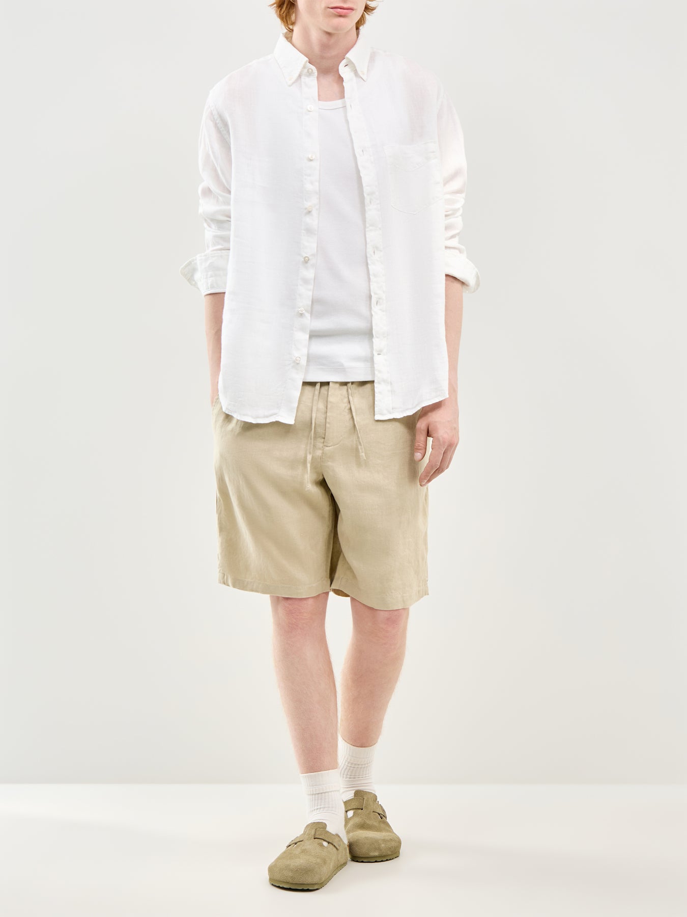 Linen Drawstring Shorts Beige