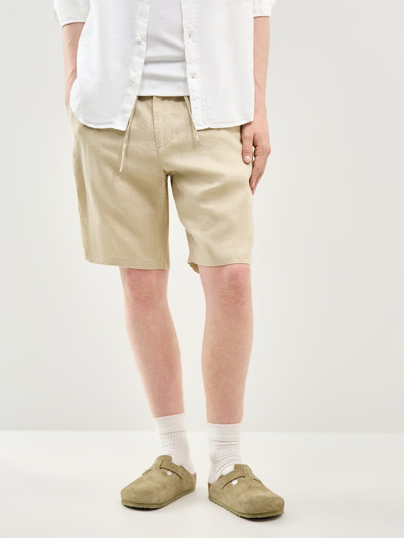 Linen Drawstring Shorts Beige