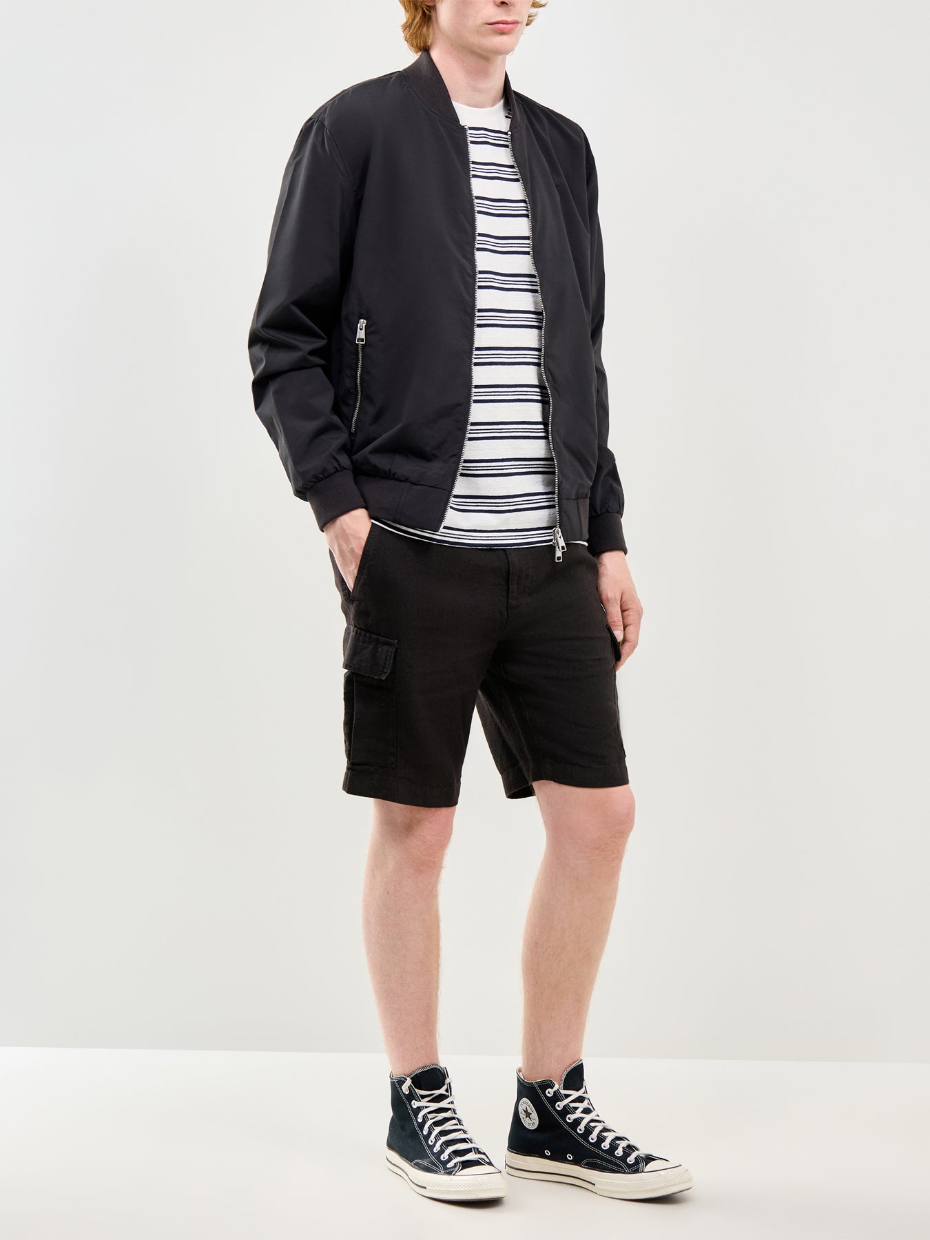 Linen Cargo Shorts Black