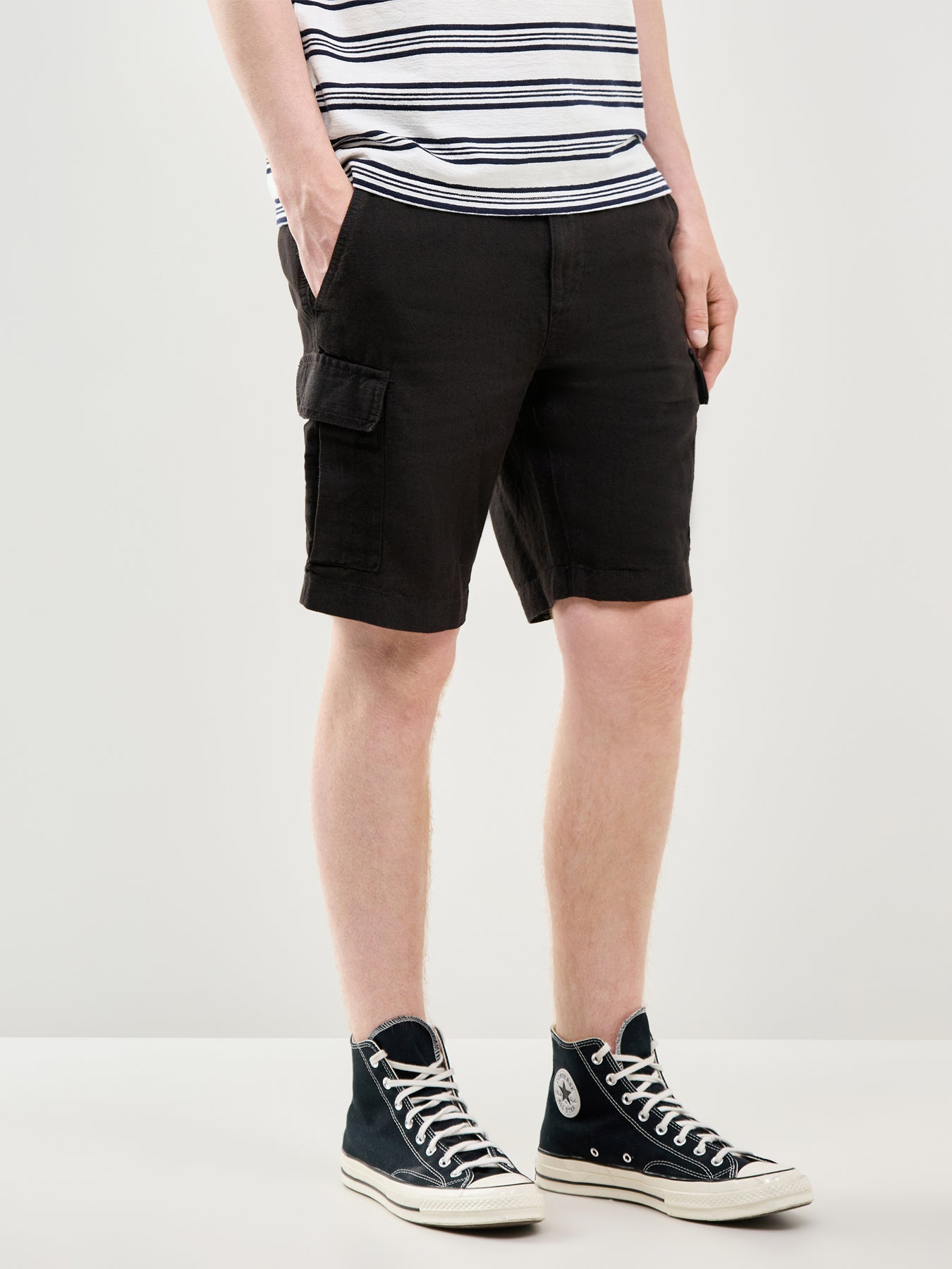 Linen Cargo Shorts Black