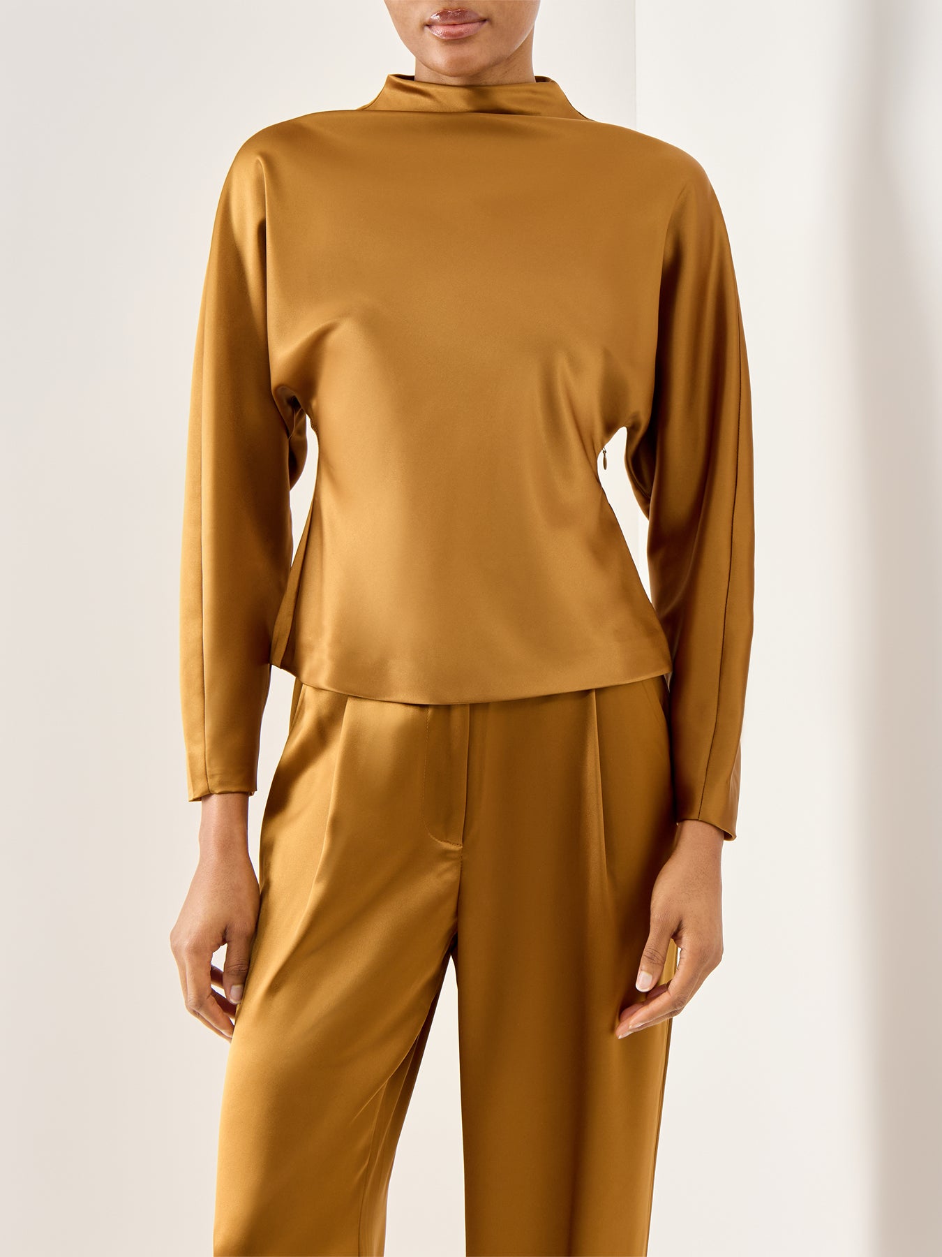 Zora Barrel Sleeve Satin Blouse