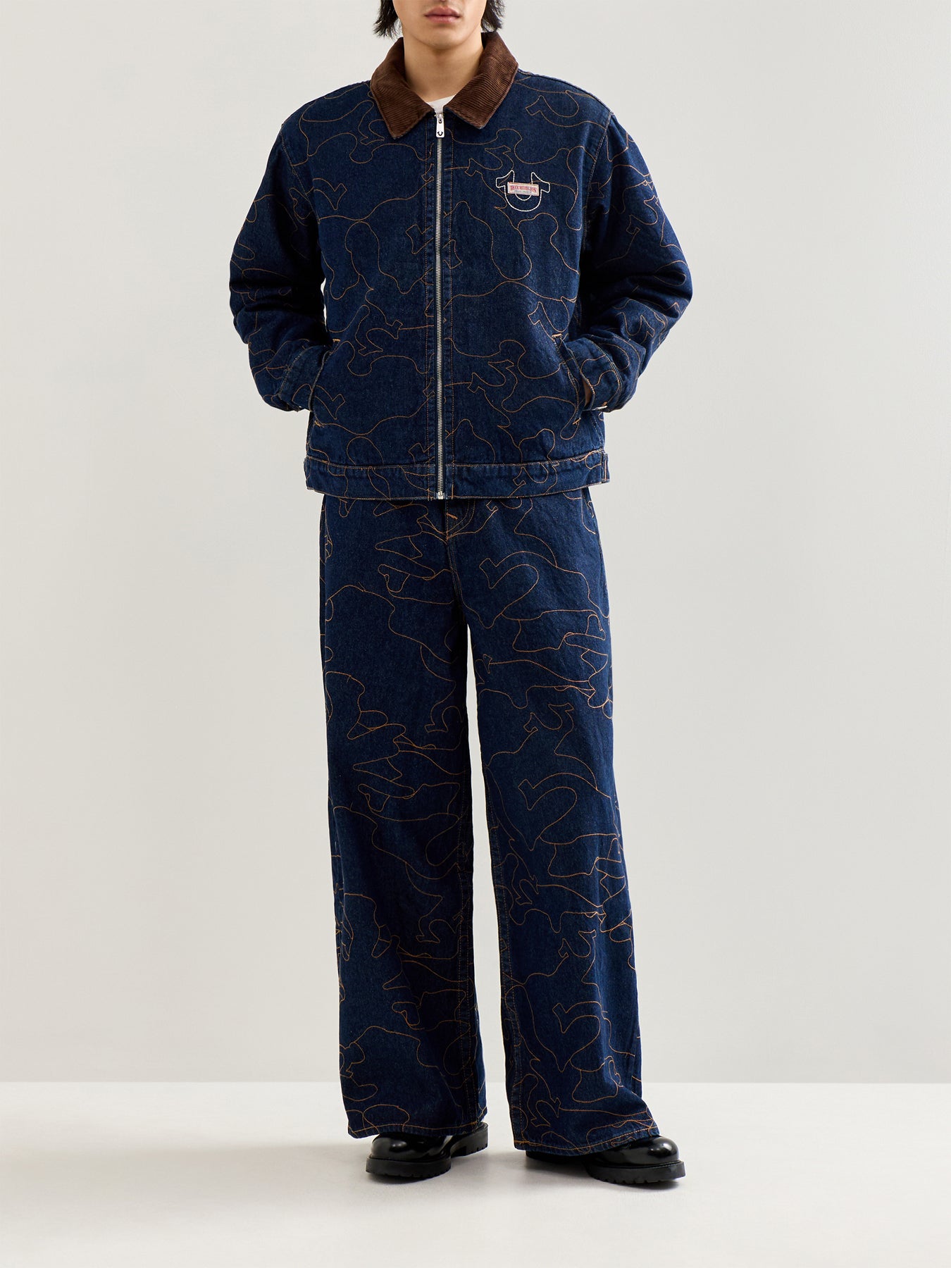 Mikey Flap All Over Embroidery Jeans Navy