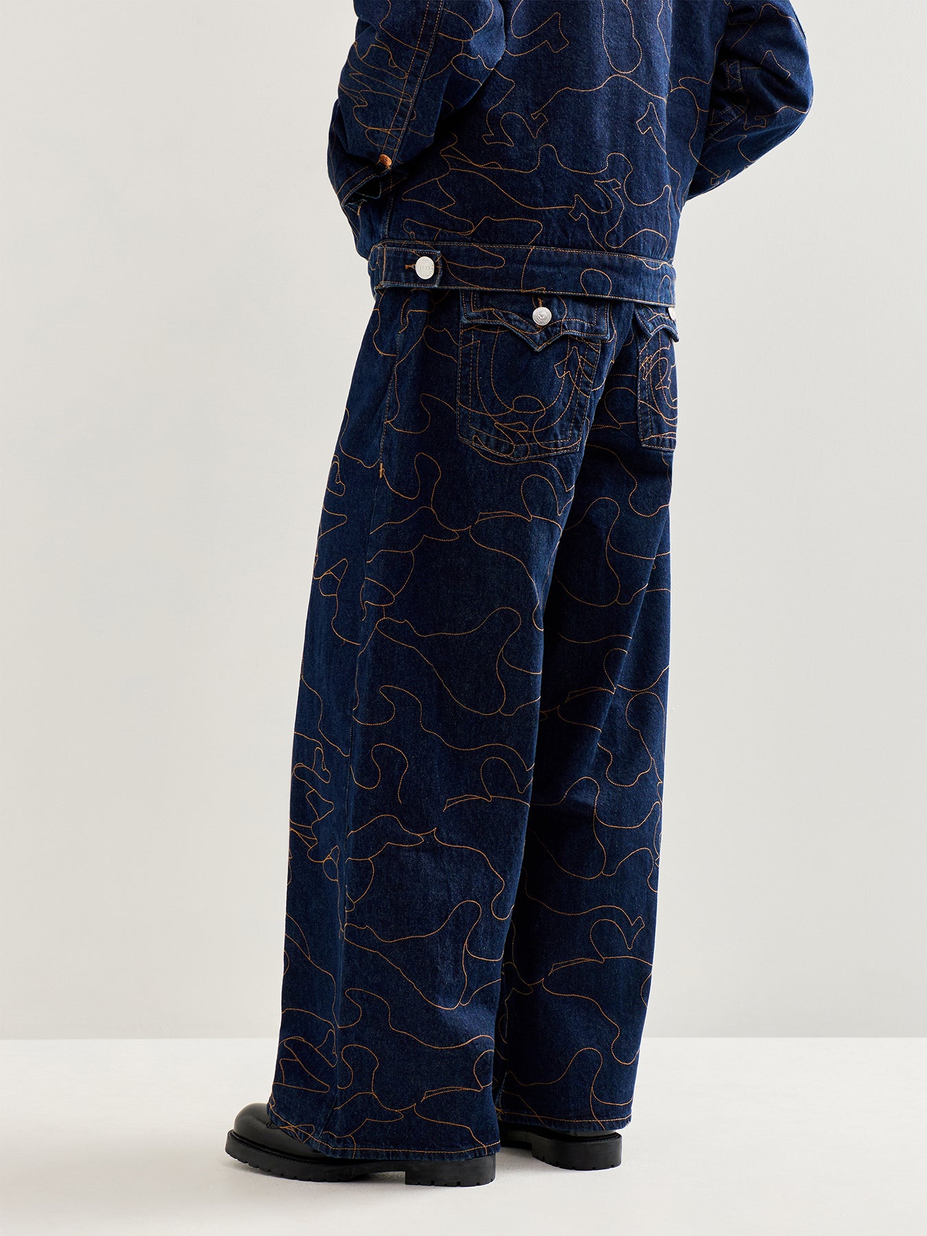 Mikey Flap All Over Embroidery Jeans Navy