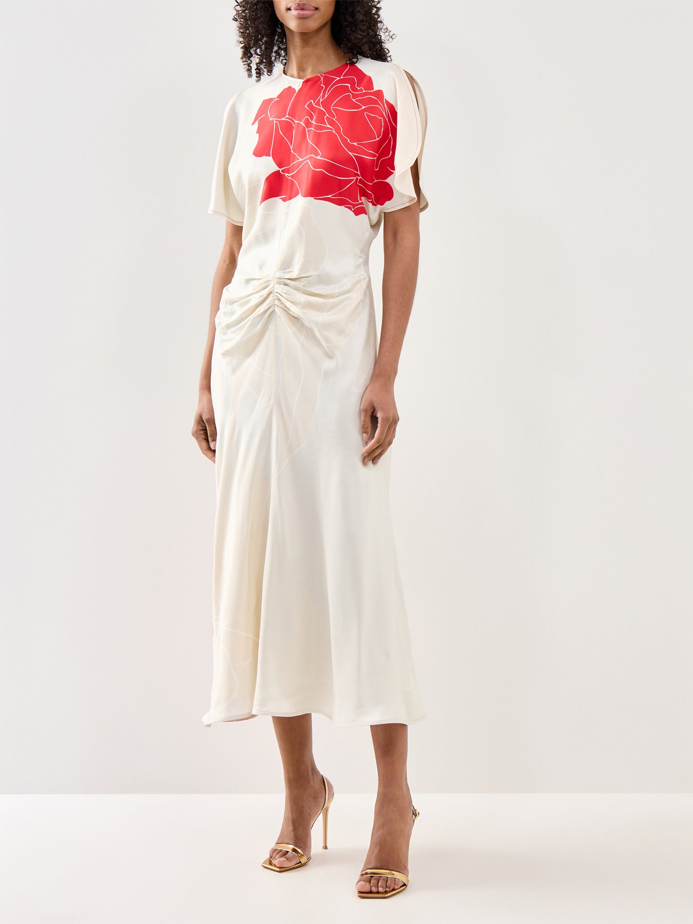 Gathered Waist Midi Dress Cream