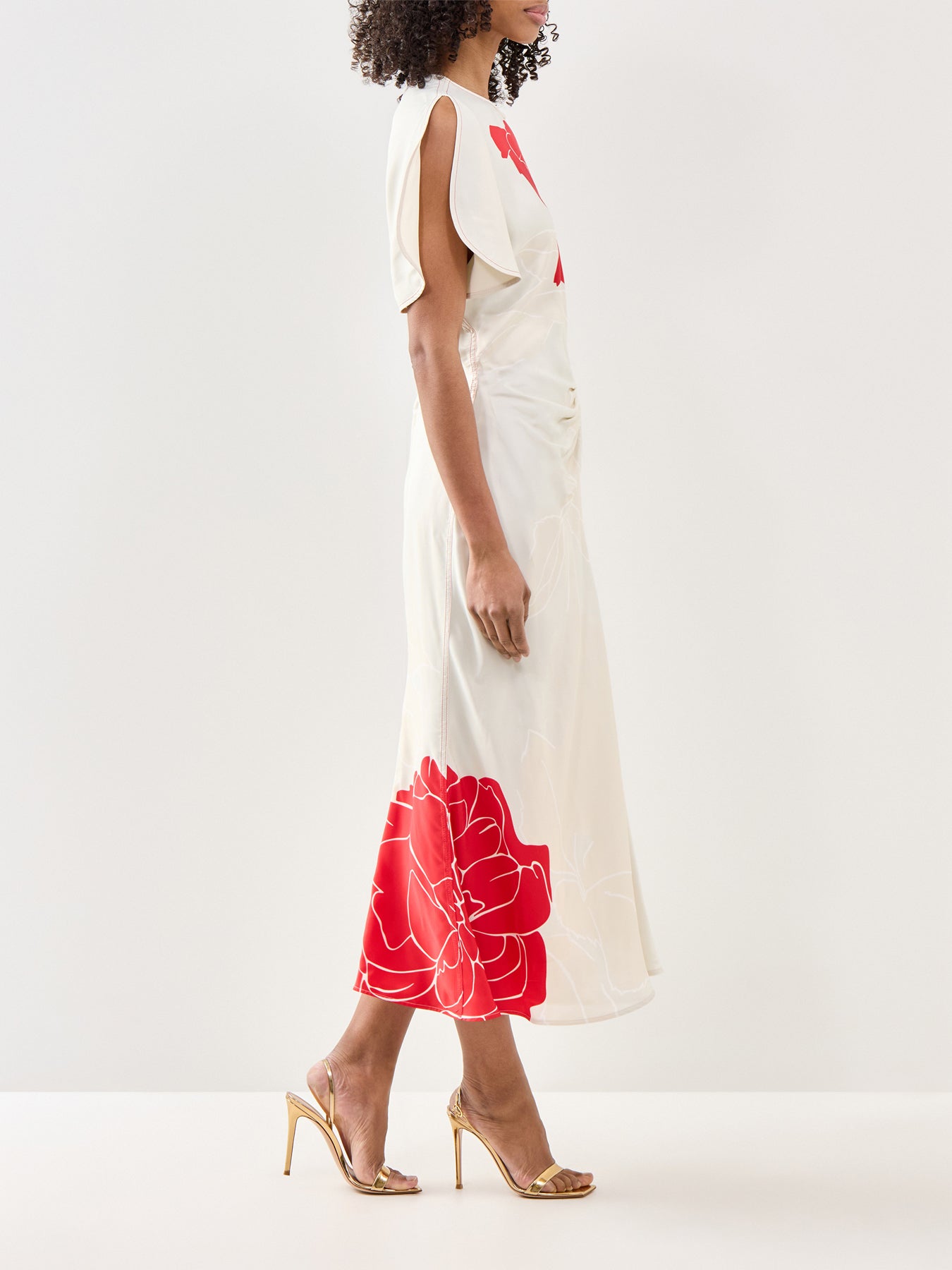 Gathered Waist Midi Dress Cream