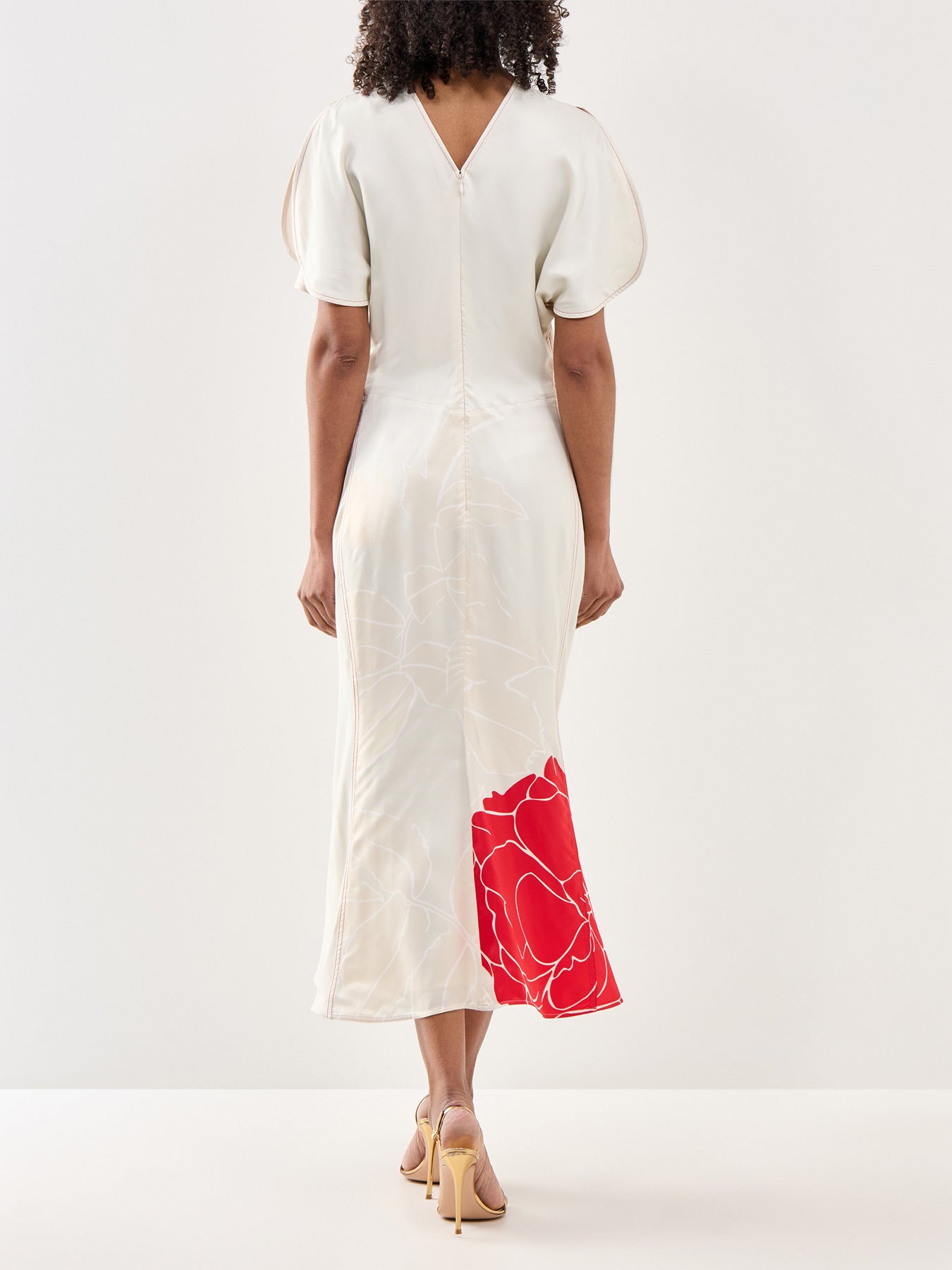 Gathered Waist Midi Dress Cream