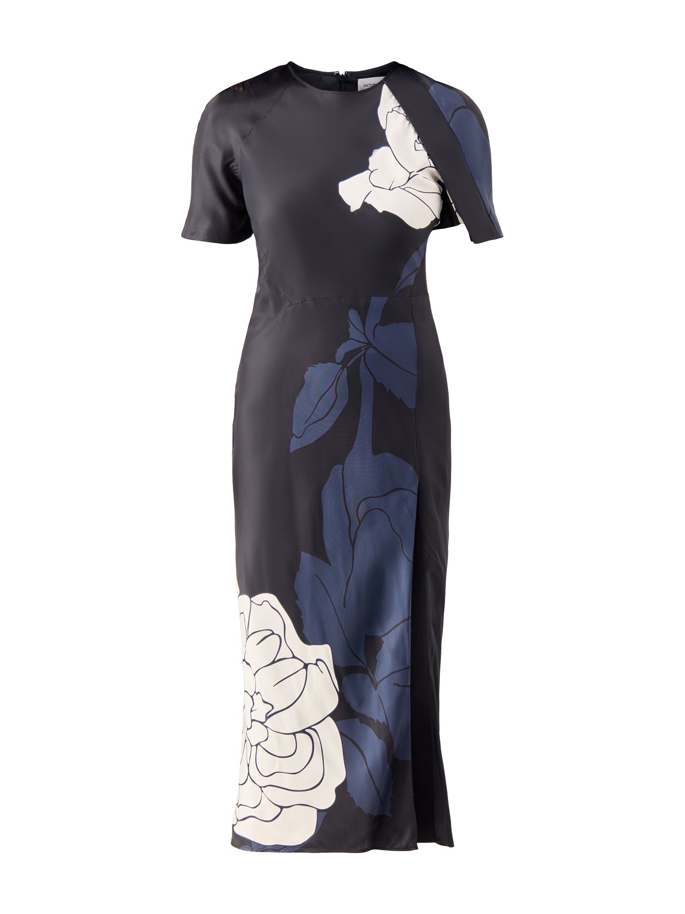 Split Hem Detail Midi Dress Dark Navy Pale Rose