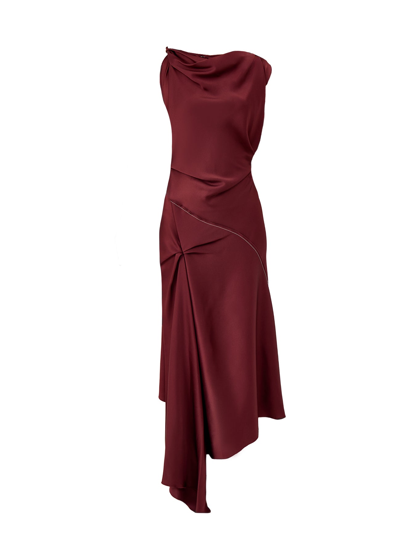 Asymmetric Draped Midi Dress Cinnabar Red