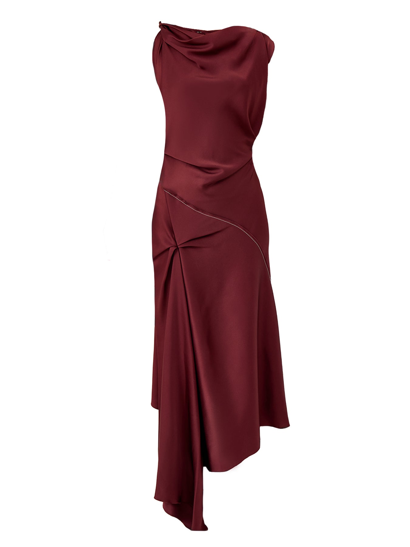 Asymmetric Draped Midi Dress Cinnabar Red