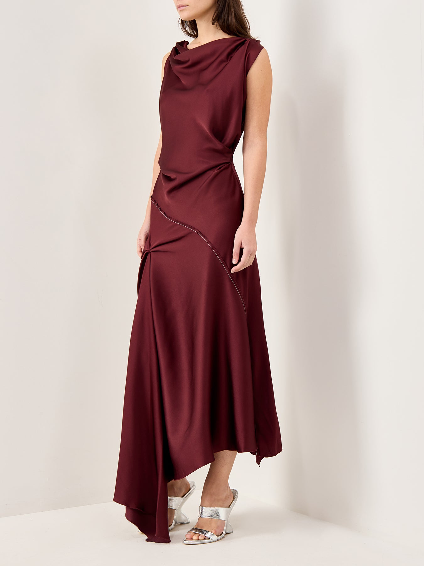 Asymmetric Draped Midi Dress Cinnabar Red