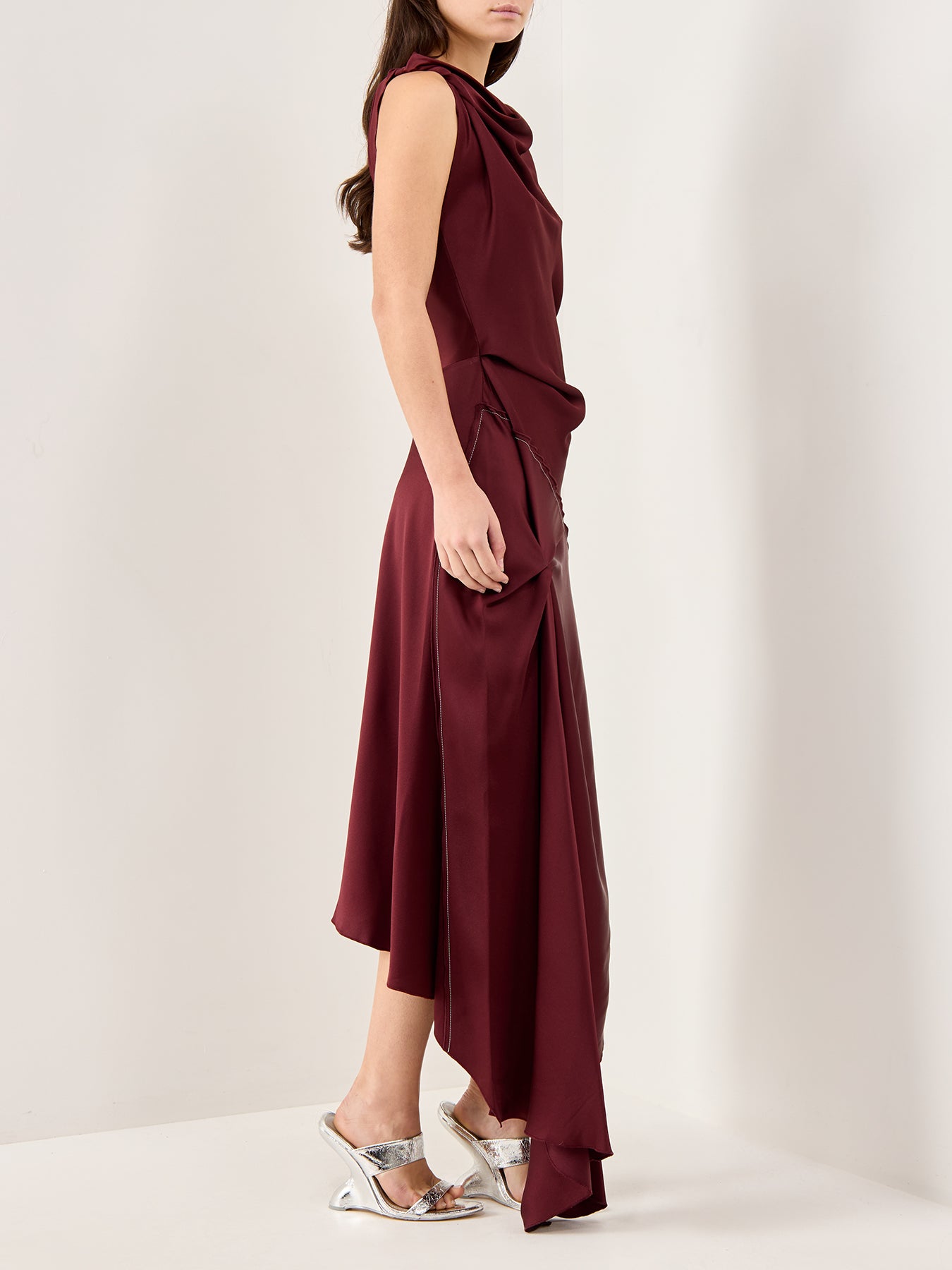 Asymmetric Draped Midi Dress Cinnabar Red