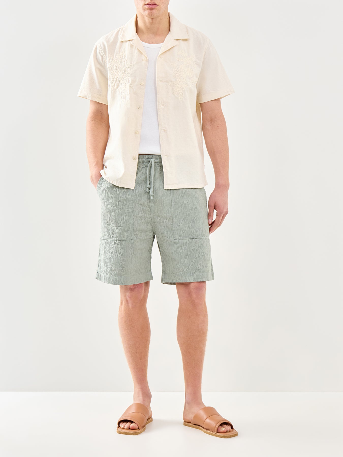 Sunset Camp Short Sleeve Embroidered Shirt Cream