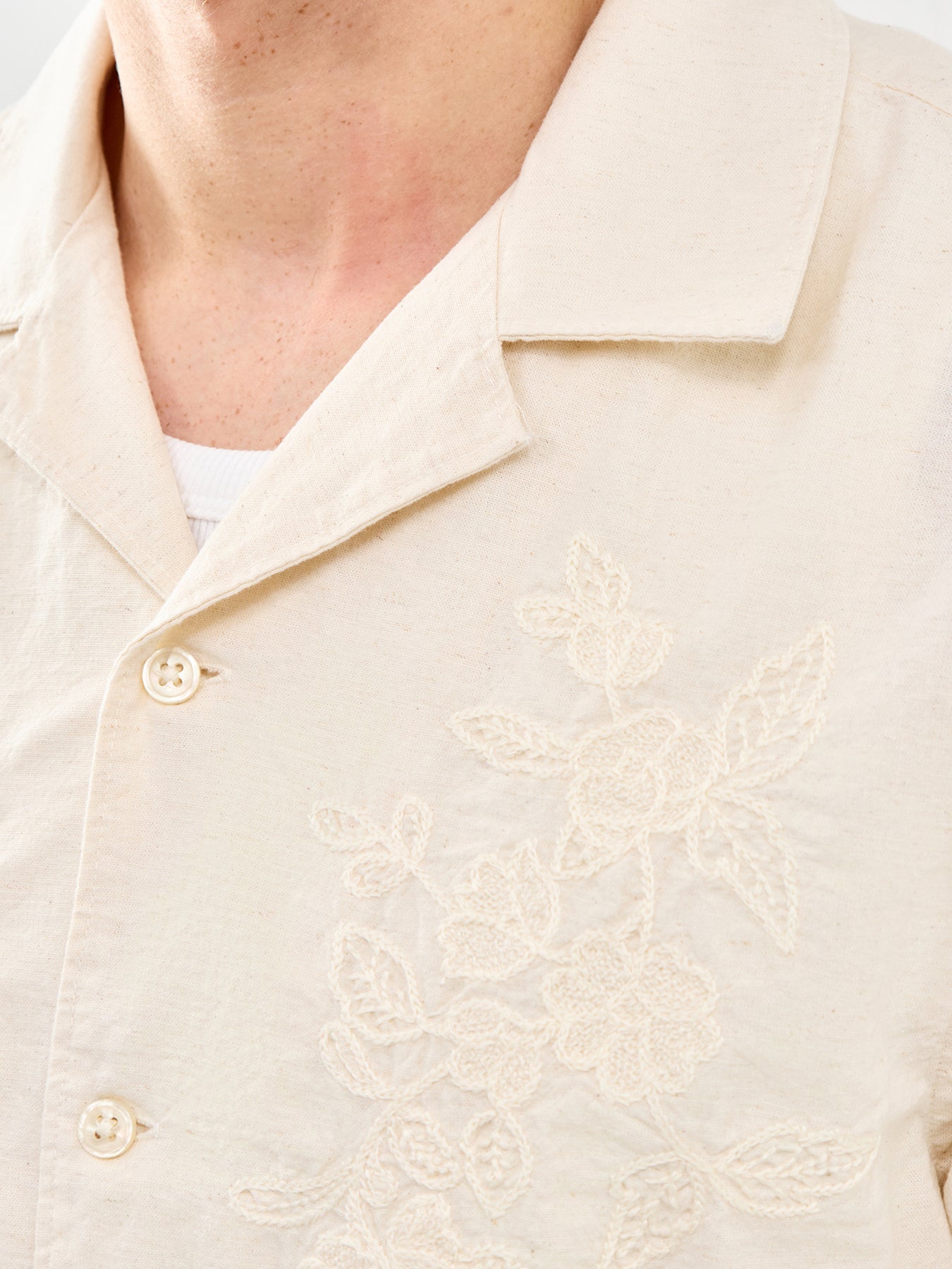 Sunset Camp Short Sleeve Embroidered Shirt Cream