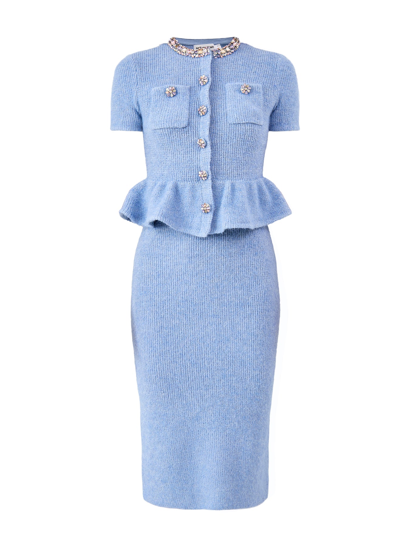 Blue Peplum Knit Midi Dress Blue