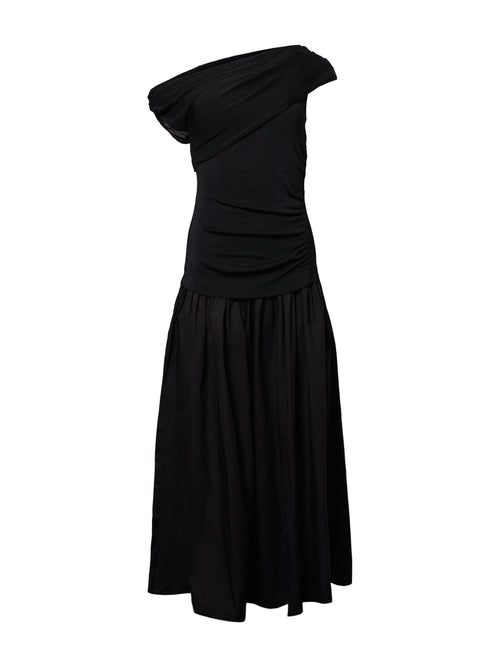 Draped Cotton Knit Midi Dress Black