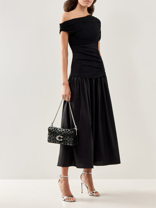 Draped Cotton Knit Midi Dress Black