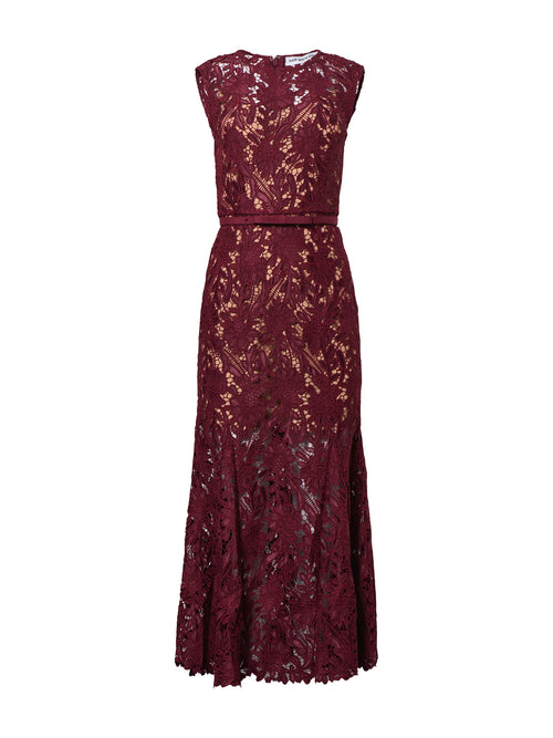 Guipure Lace Midi Dress Burgundy