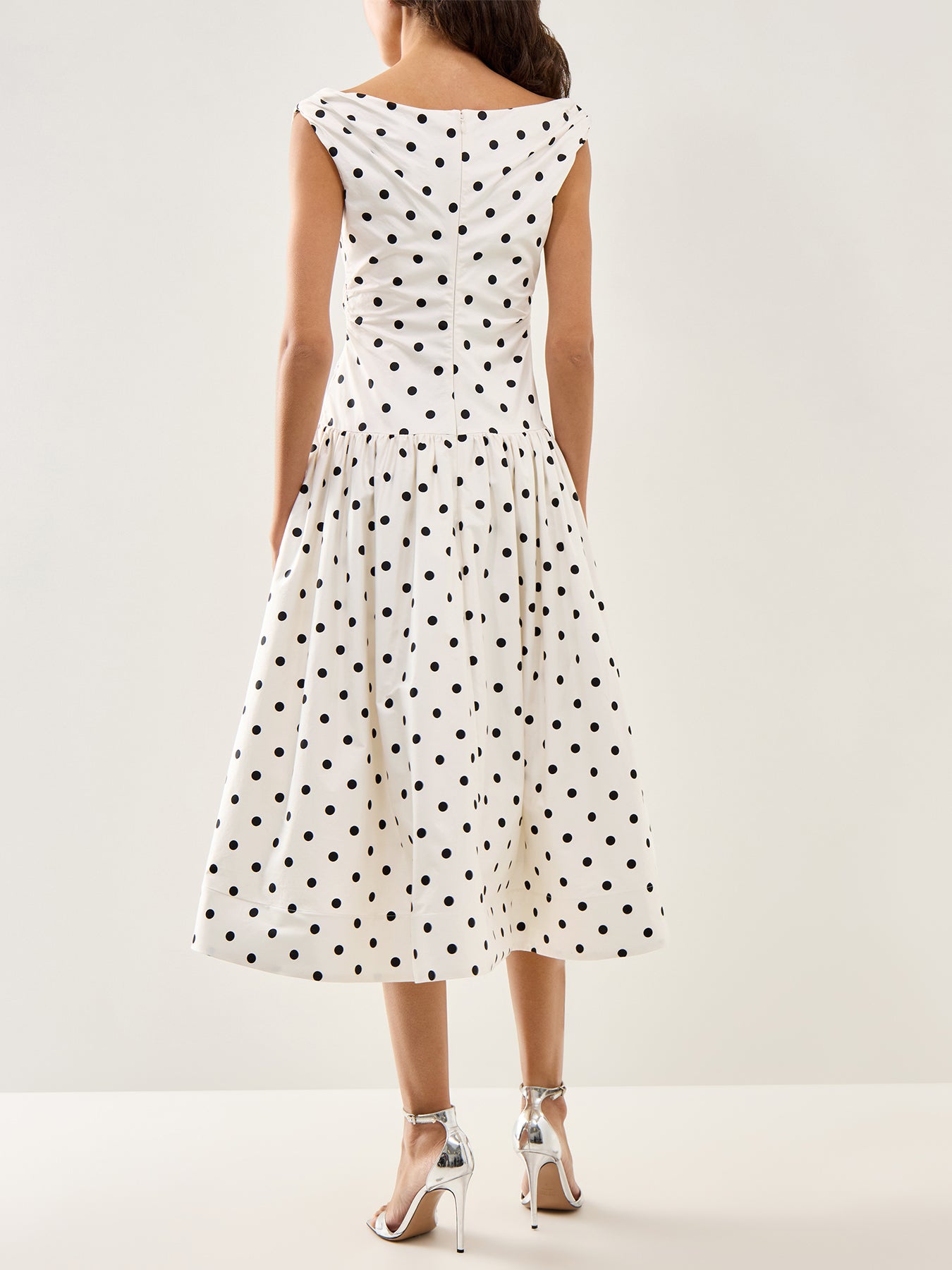 Polka Dot Cotton Midi Dress Cream