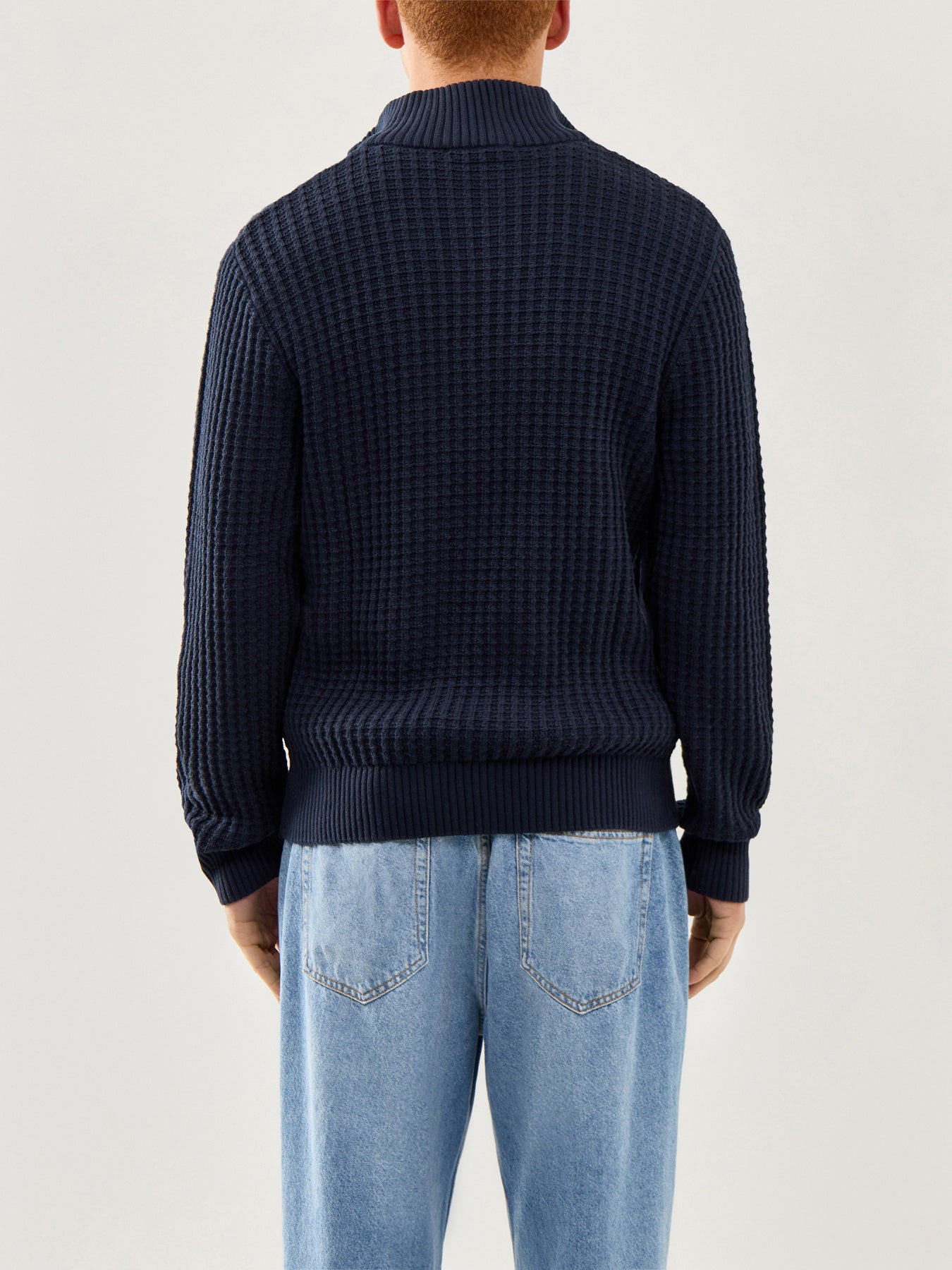 Knit Structure Half Zip Navy