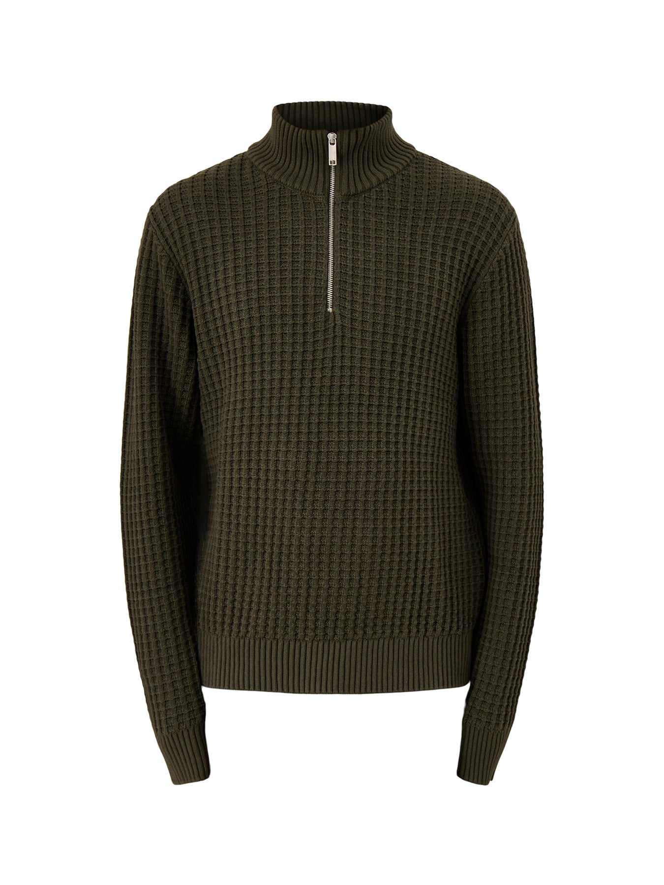 Knit Structure Half Zip Green