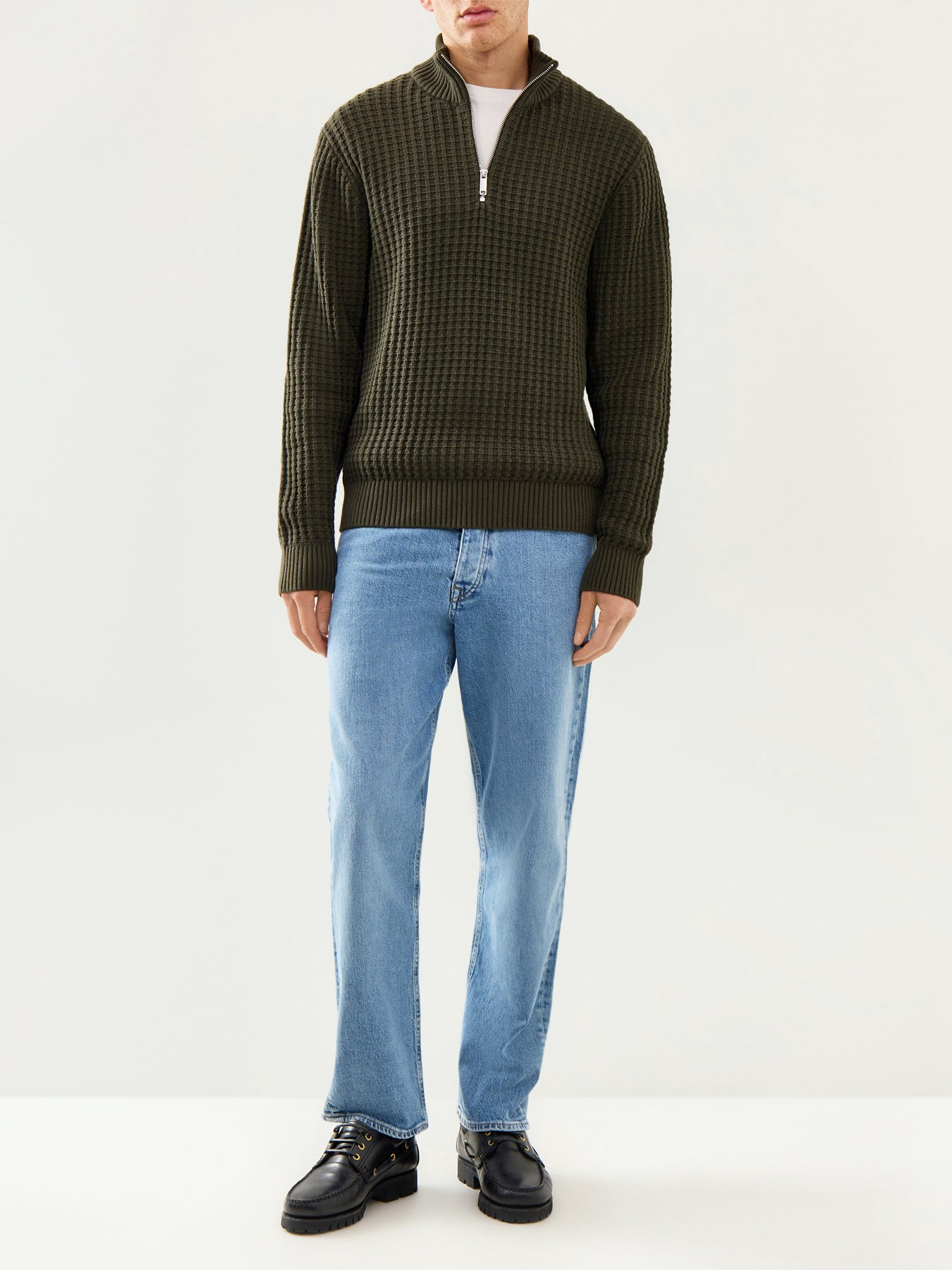 Knit Structure Half Zip Green