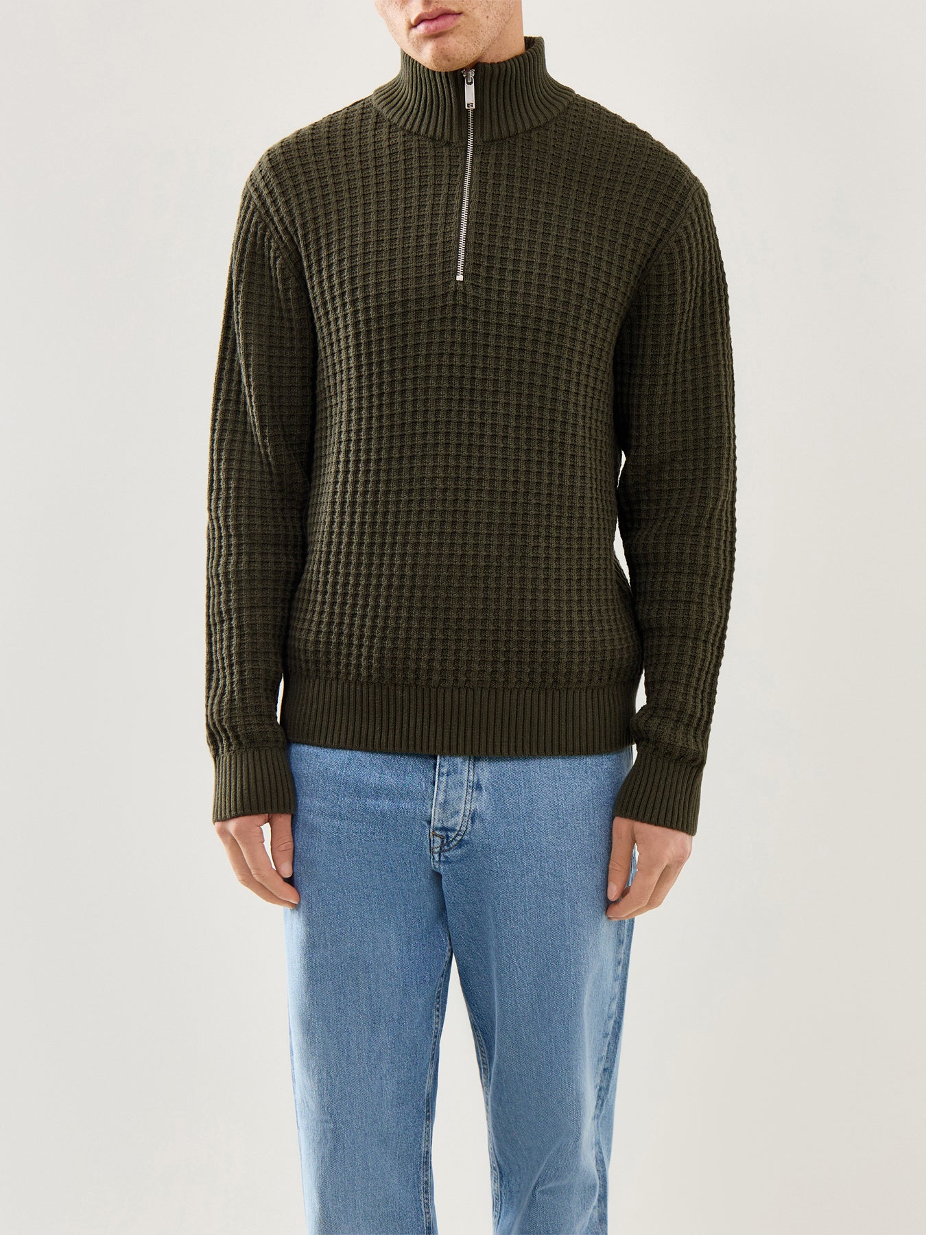 Knit Structure Half Zip Green