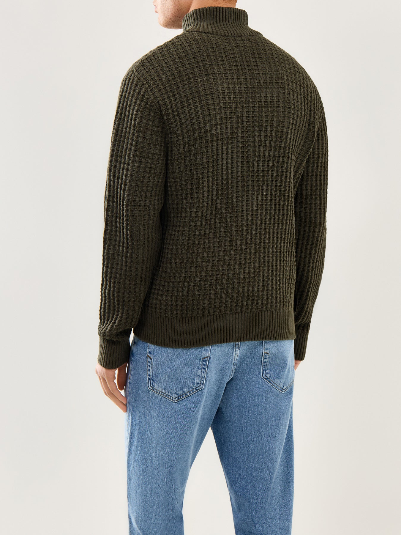 Knit Structure Half Zip Green