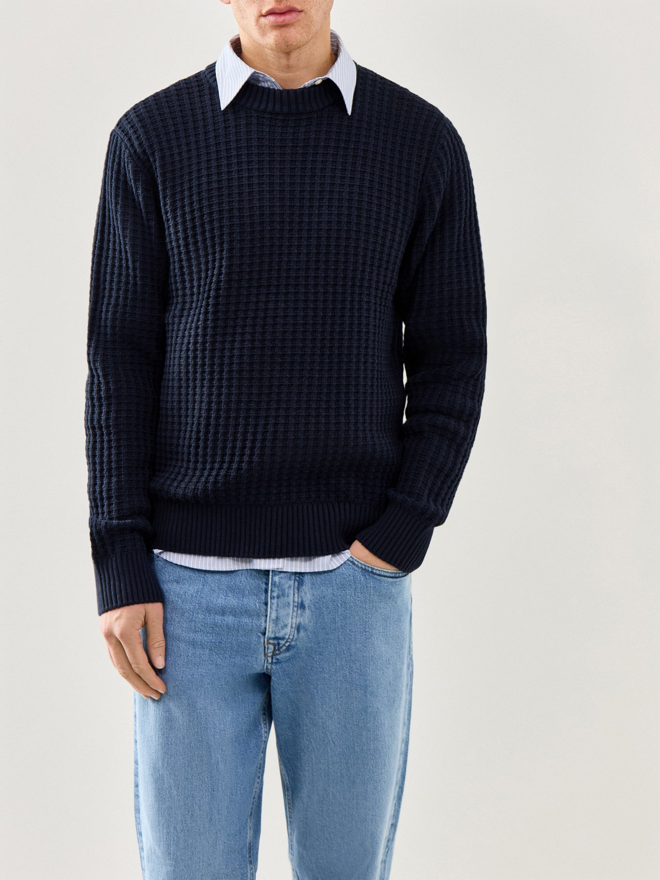 Knit Structure Crew Neck Navy