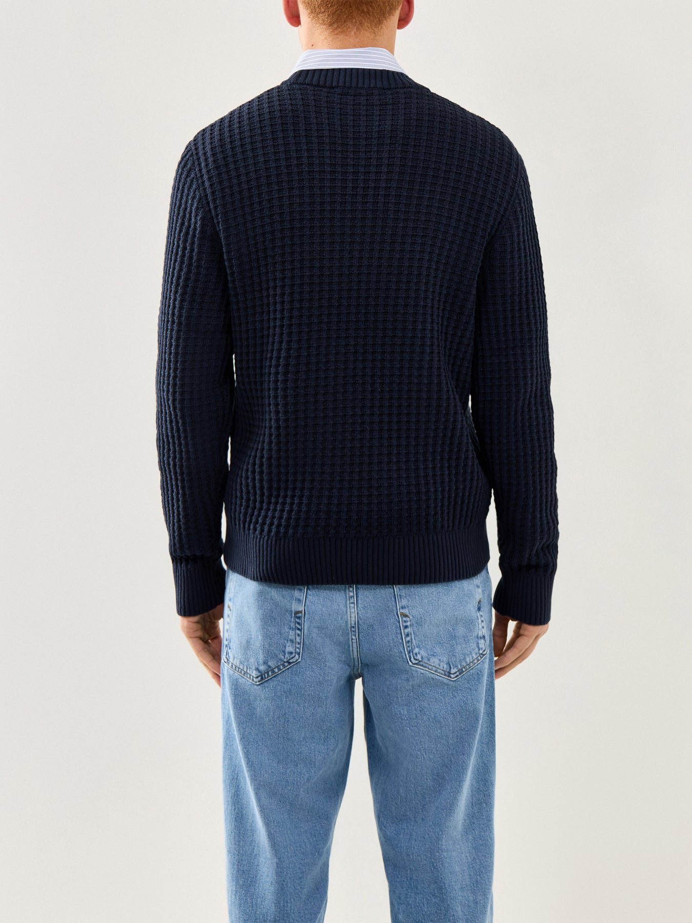 Knit Structure Crew Neck Navy