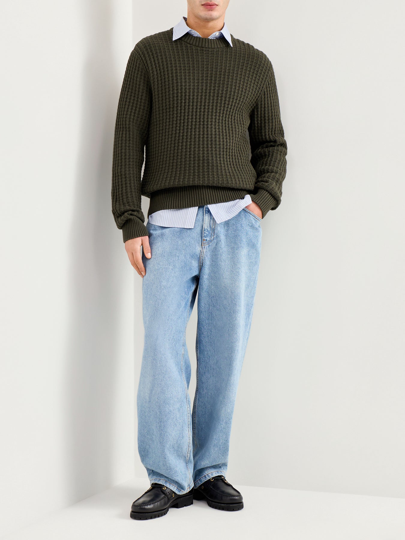 Knit Structure Crew Neck Green