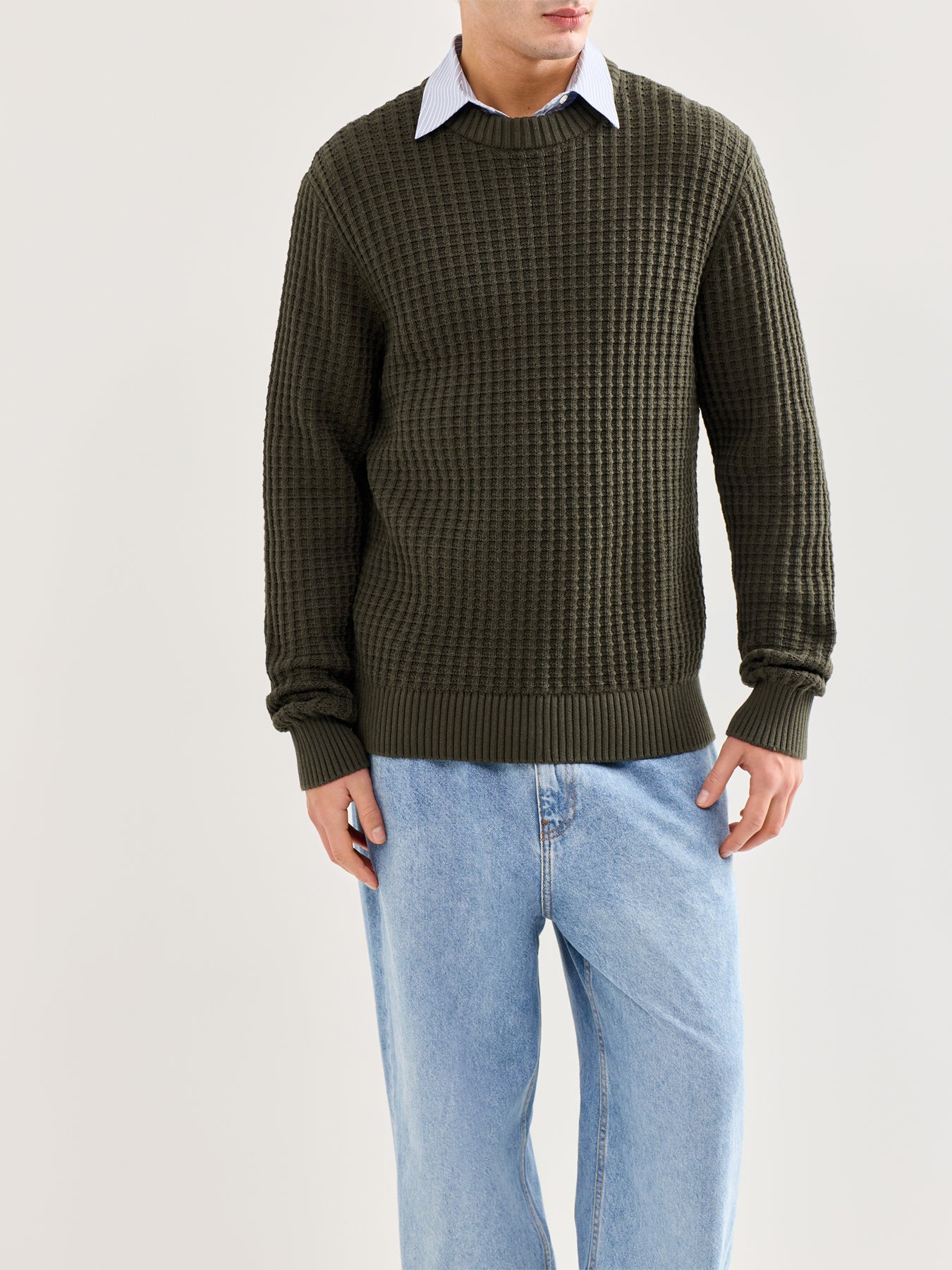 Knit Structure Crew Neck Green