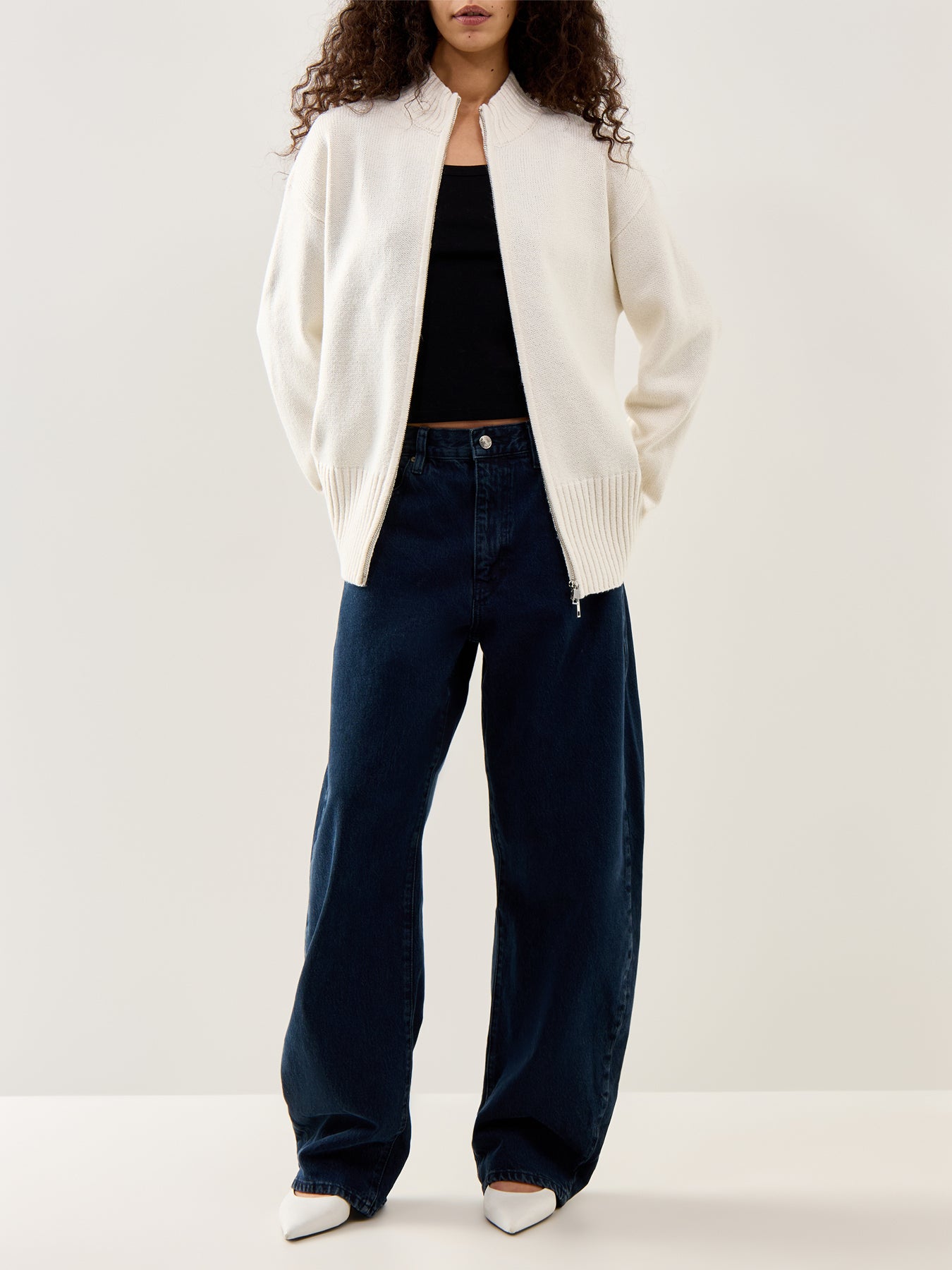 Claudia Zip Up Cardigan Cream