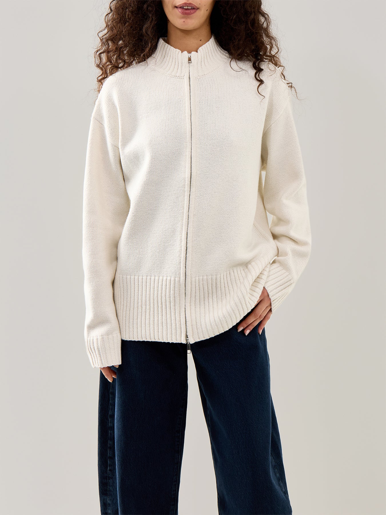 Claudia Zip Up Cardigan Cream