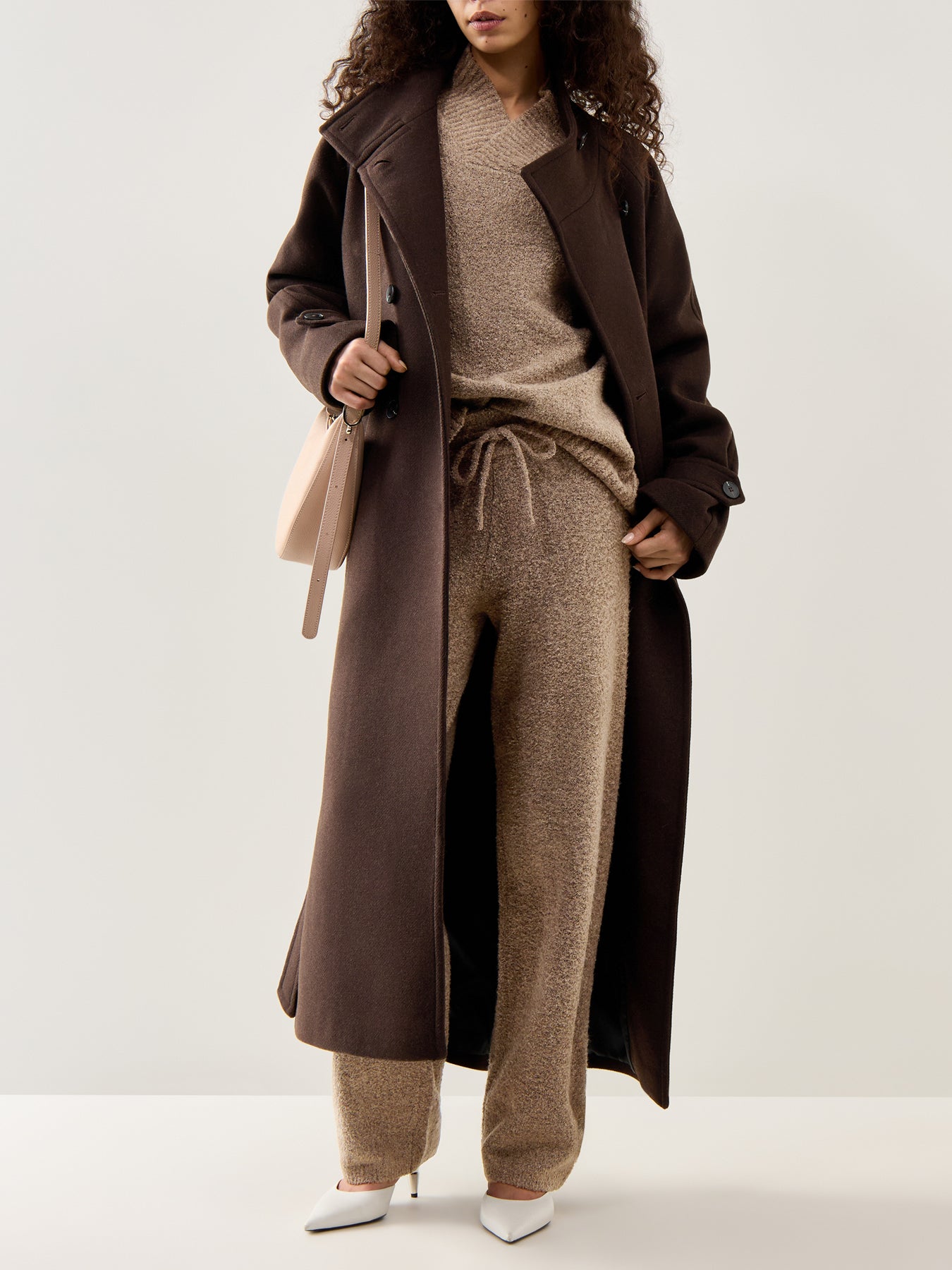 Camille V-Neck Oversized Borg Jumper Brown