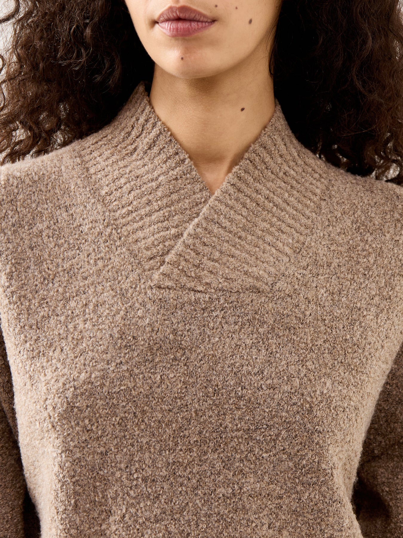Camille V-Neck Oversized Borg Jumper Brown