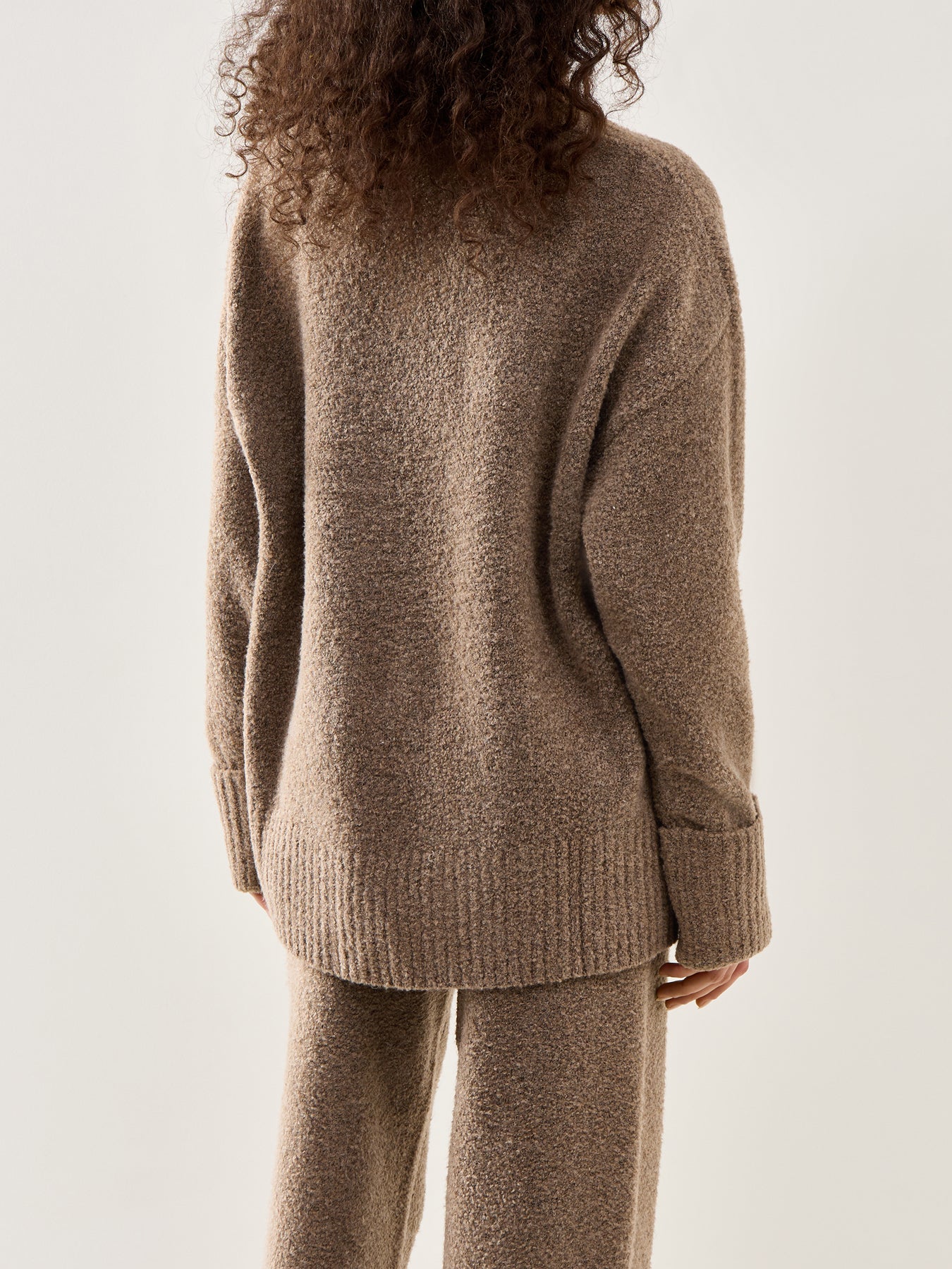 Camille V-Neck Oversized Borg Jumper Brown
