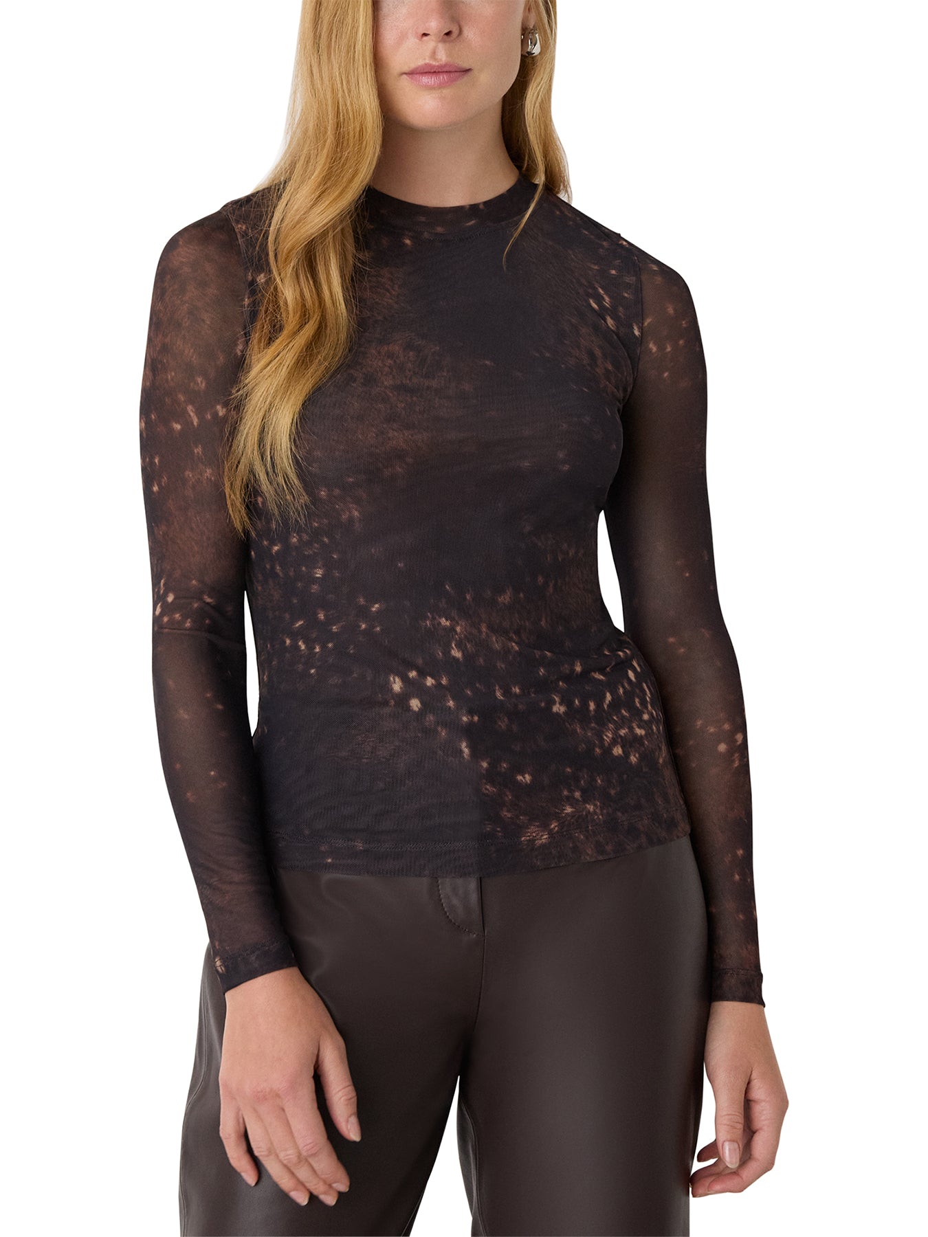 Spotted Animal Mesh Top Brown