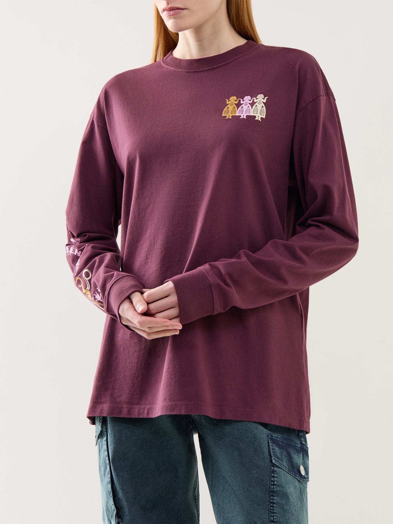 Paper Cut Gals Long Sleeve Tee Burgundy
