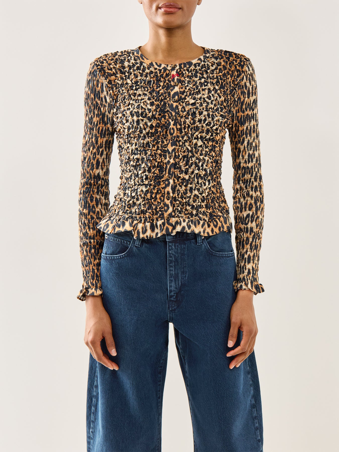 Elliana Smocked Cardigan Leopard