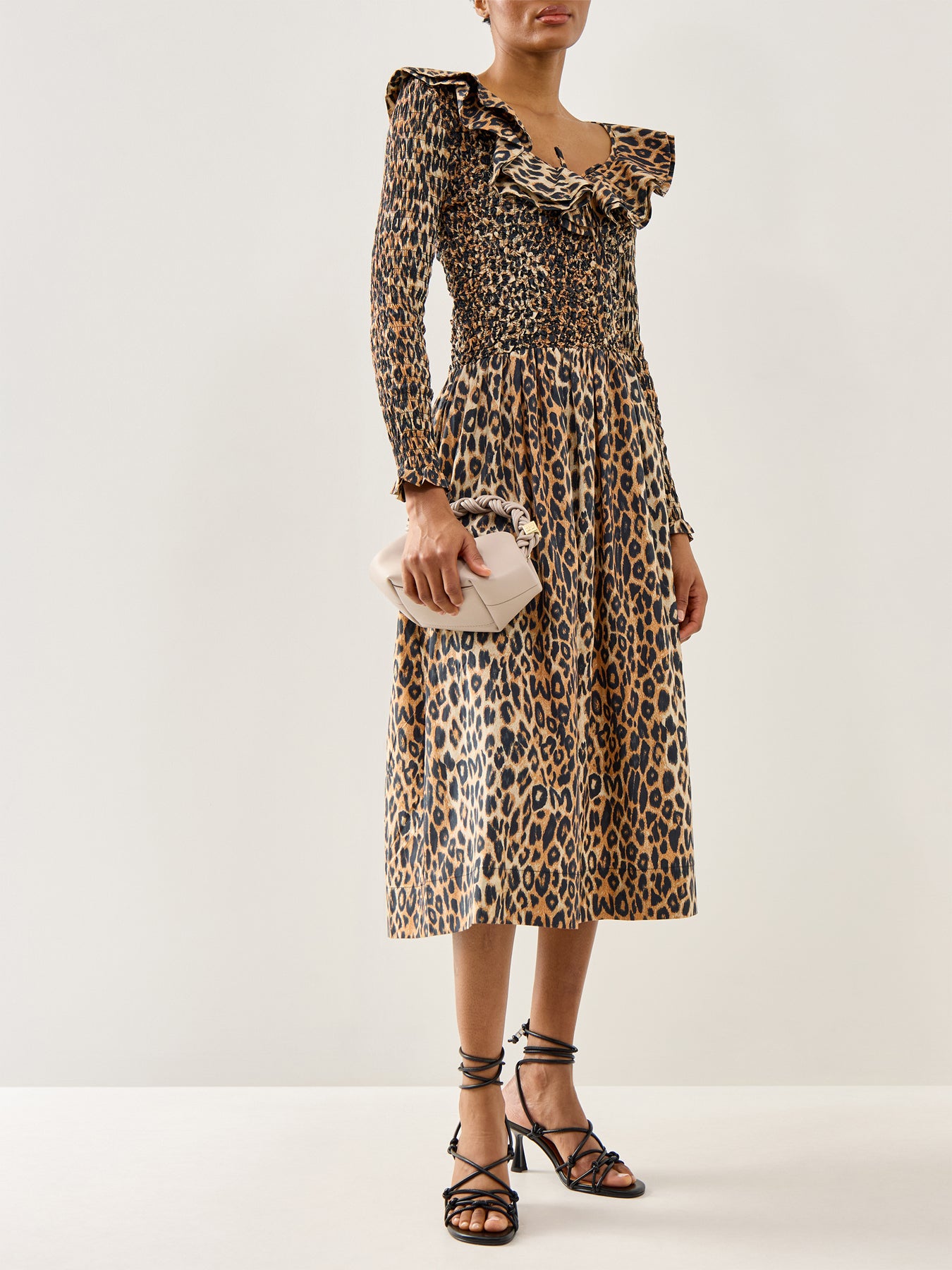 Harper Shirred Midi Dress Leopard