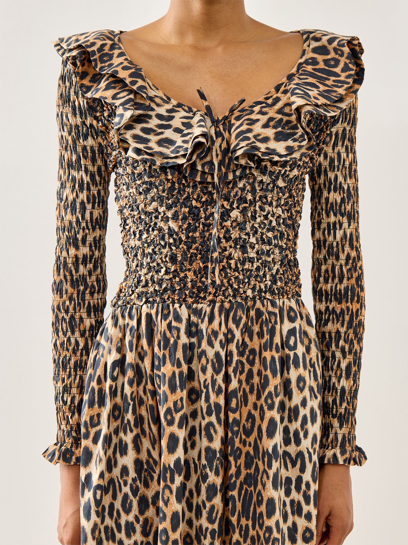 Harper Shirred Midi Dress Leopard
