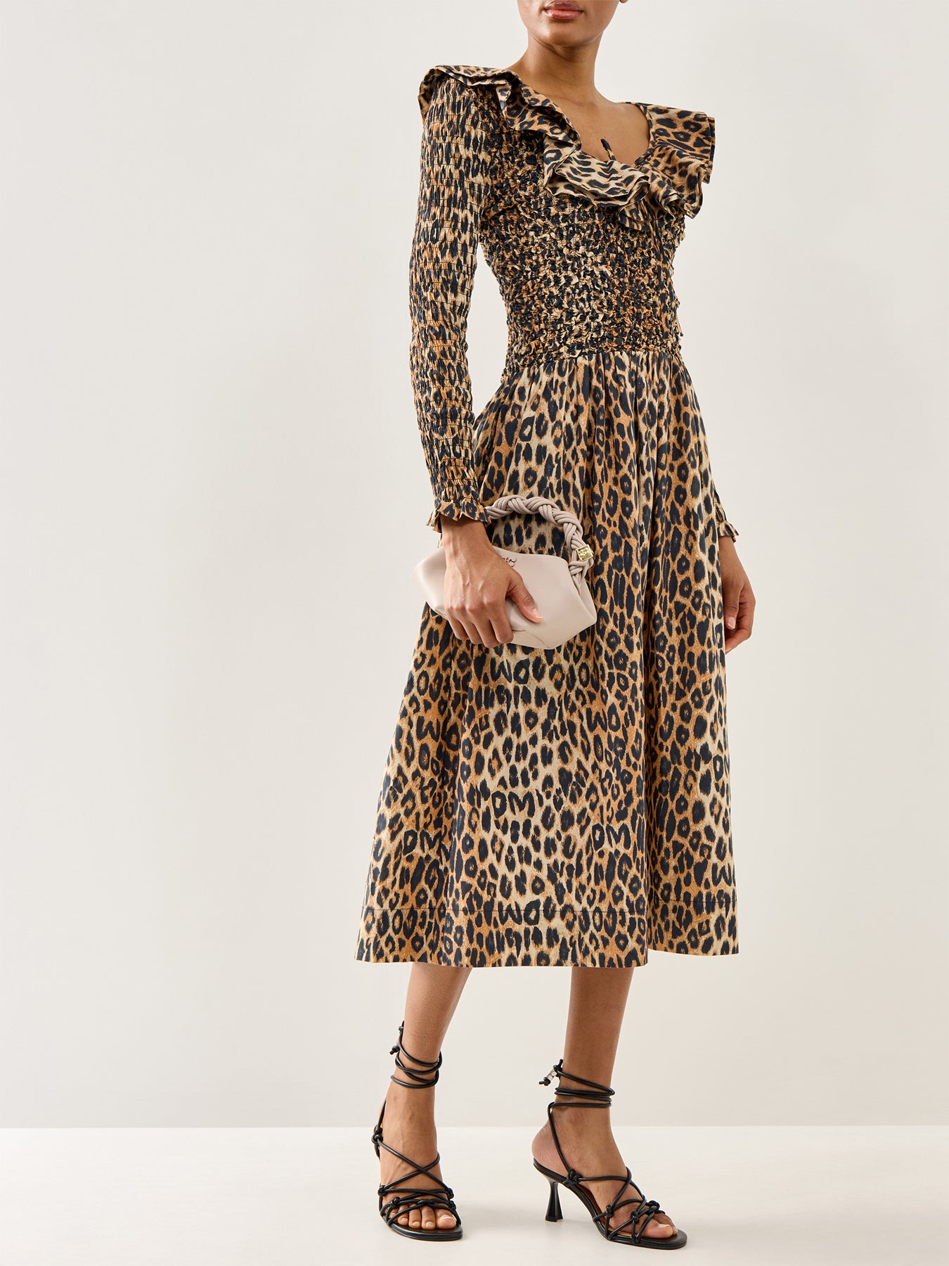 Harper Shirred Midi Dress Leopard