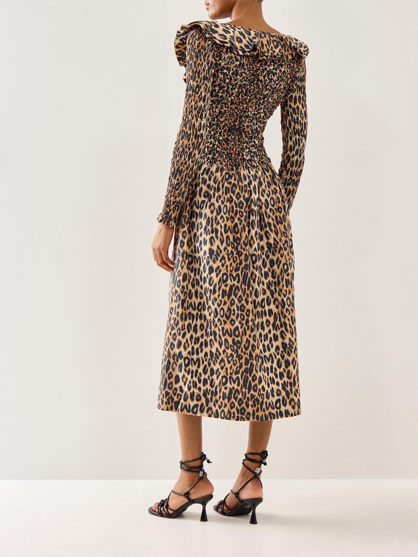 Harper Shirred Midi Dress Leopard
