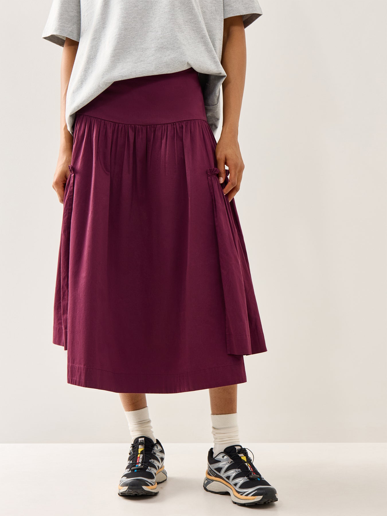 Berta Flared Midi Skirt Burgundy