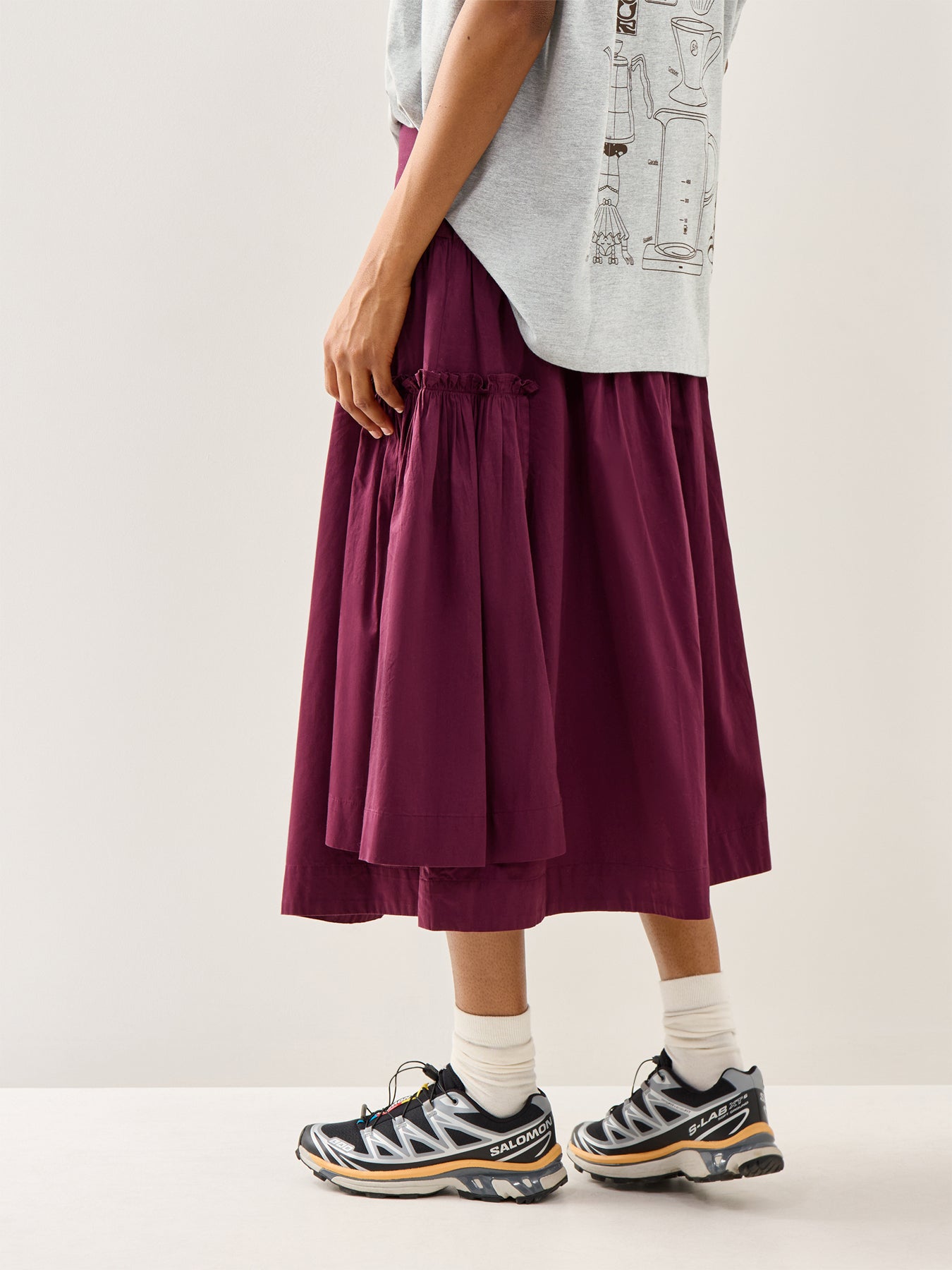 Berta Flared Midi Skirt Burgundy