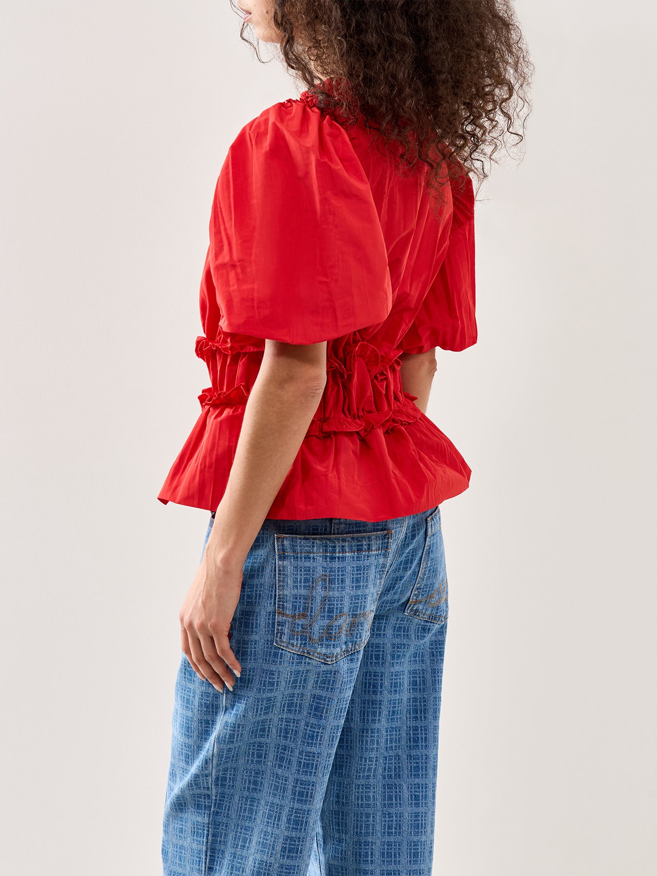 Everly Ruffle Tafetta Blouse Red