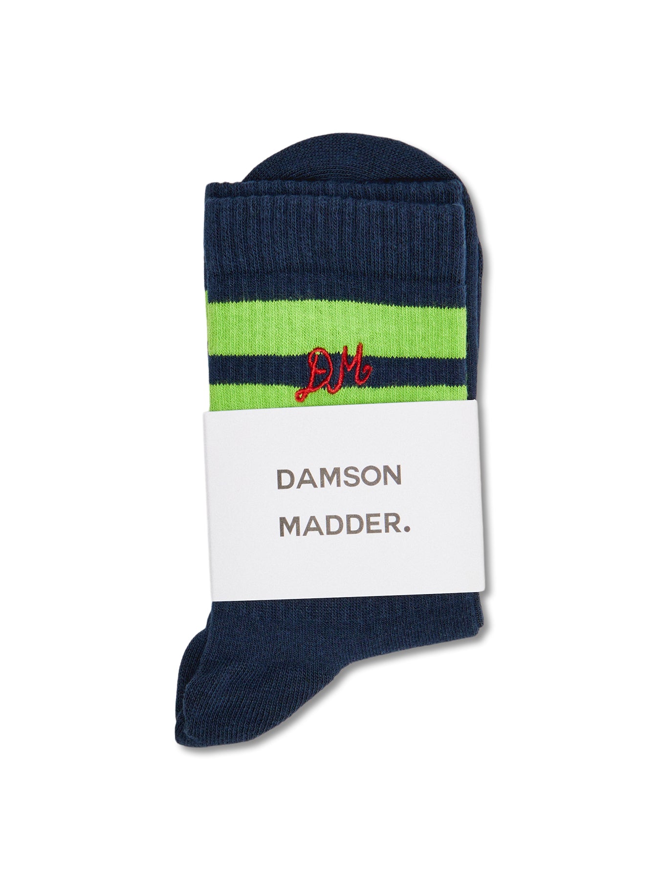 Sporty Calf Socks Navy Lime Stripe