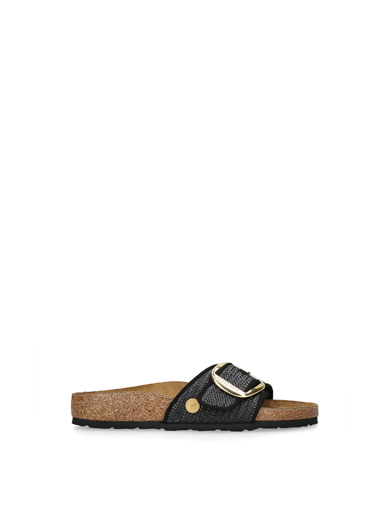 Madrid Big Buckle Raffia Sandals Black
